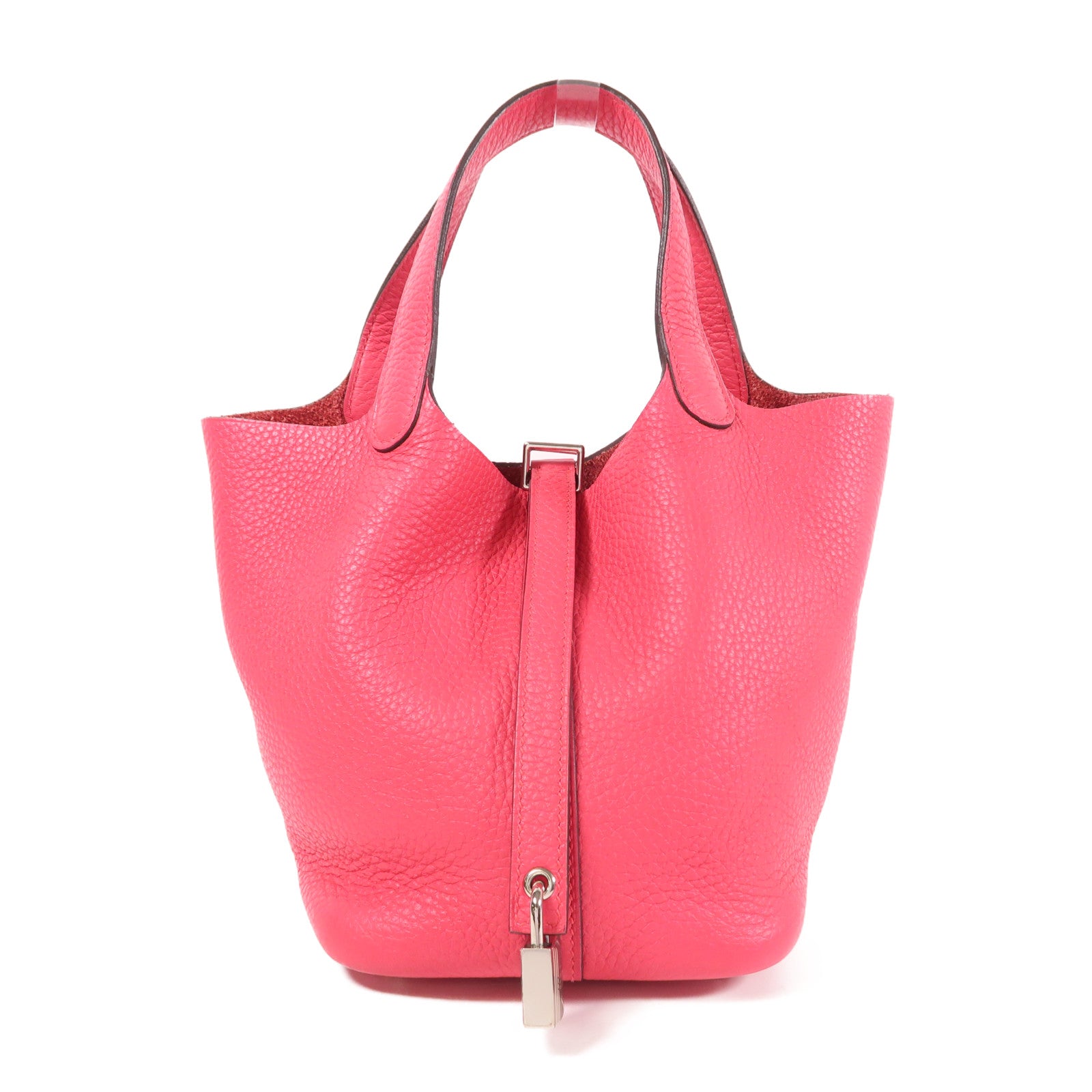 HERMES Clemence皮革Picotin PM手挽袋Rose Mexico