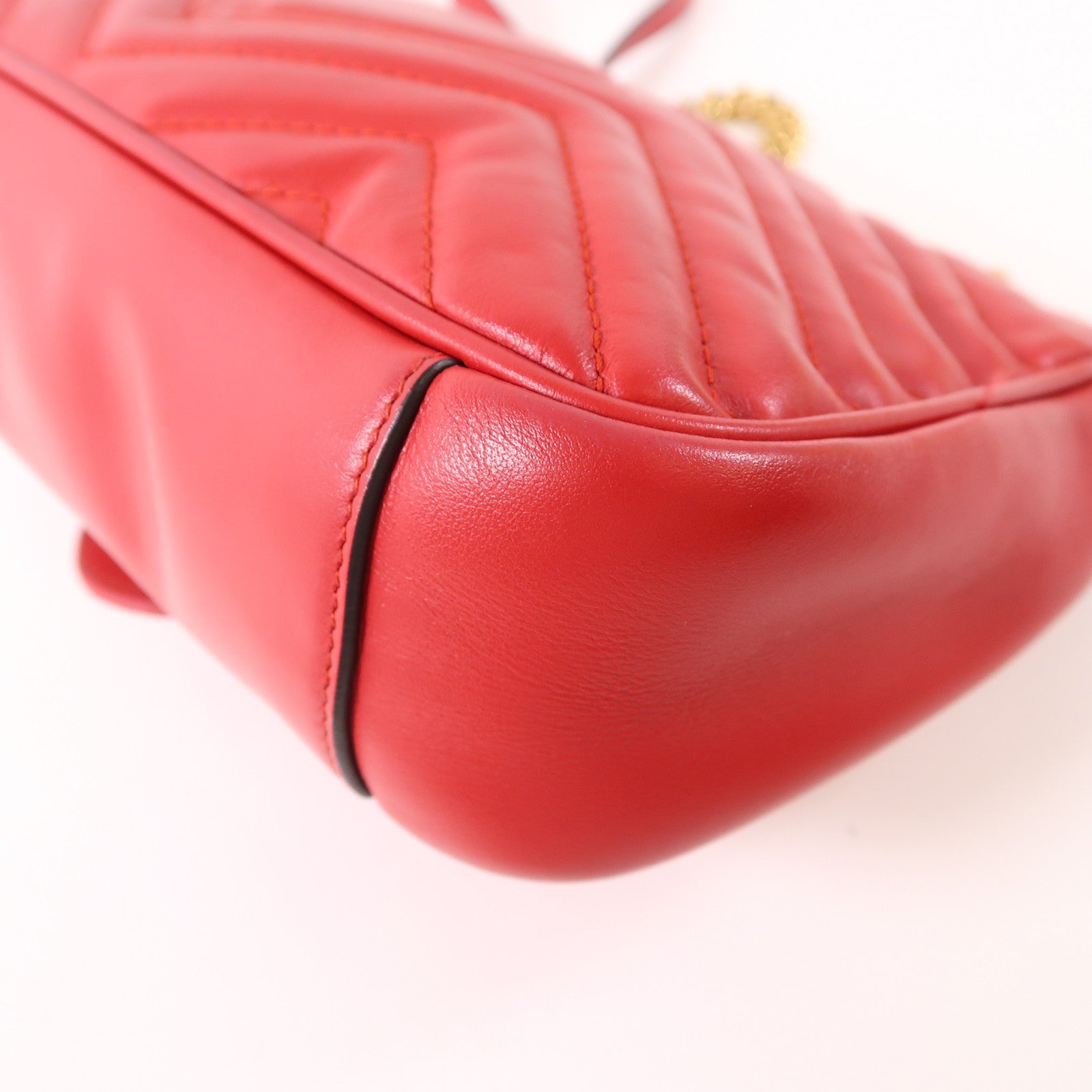 GUCCI GHW GG Marmont Chain Shoulder Bag 443497 Calfskin Leather Red