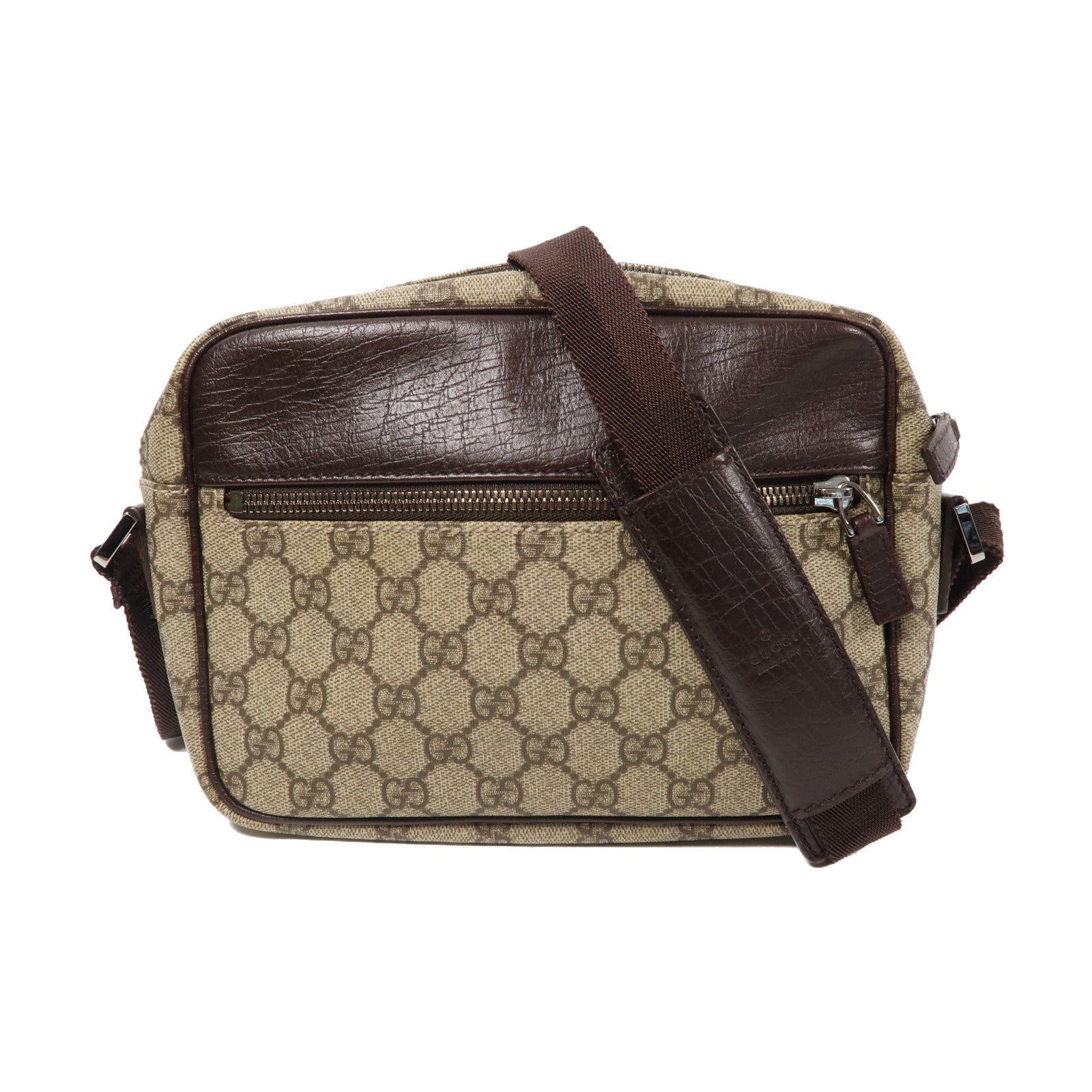 GUCCI 塗層帆布Supreme Crossbody Shoulder Bag銀扣肩背袋啡色