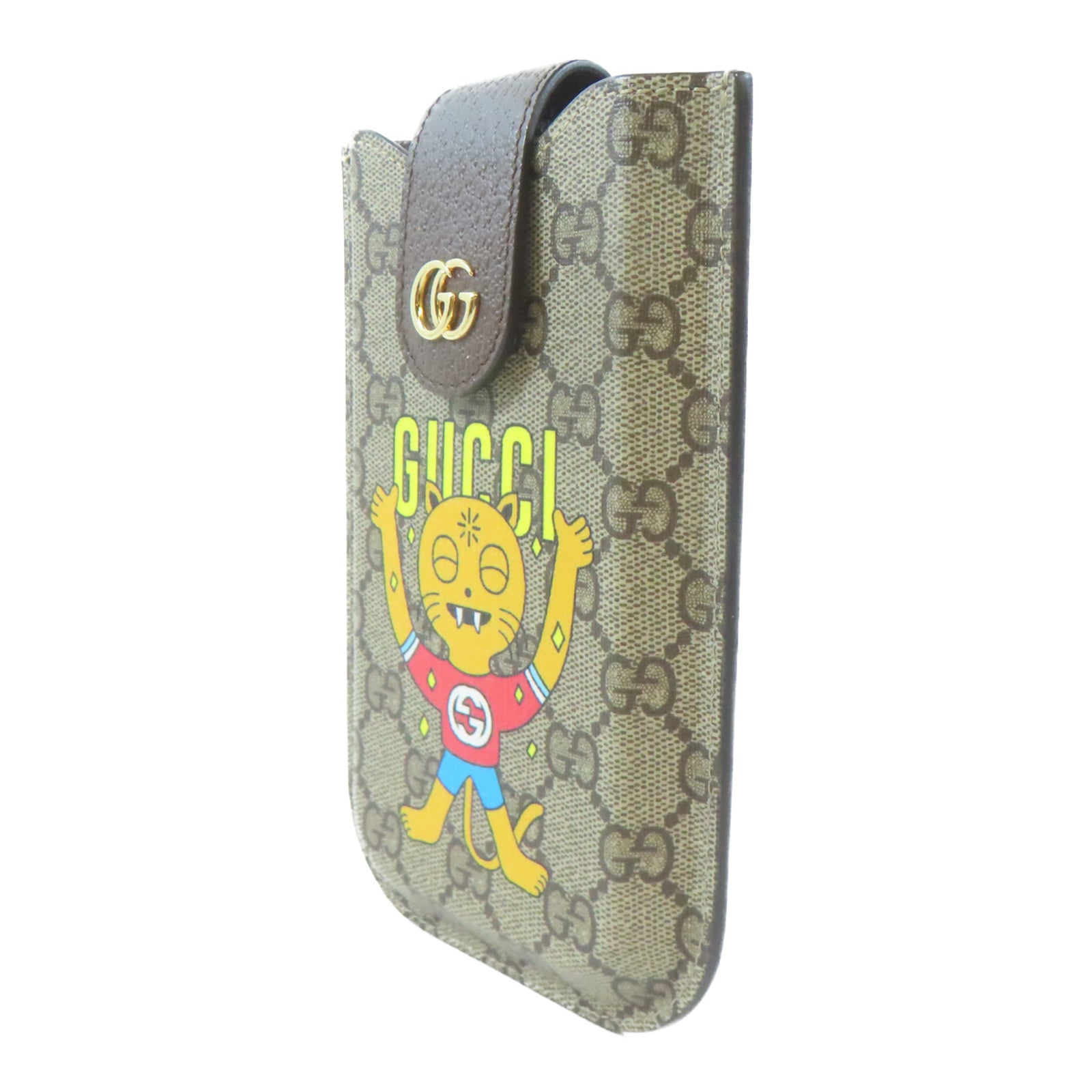 GUCCI 塗層帆布Phone Case金扣肩背袋棕色
