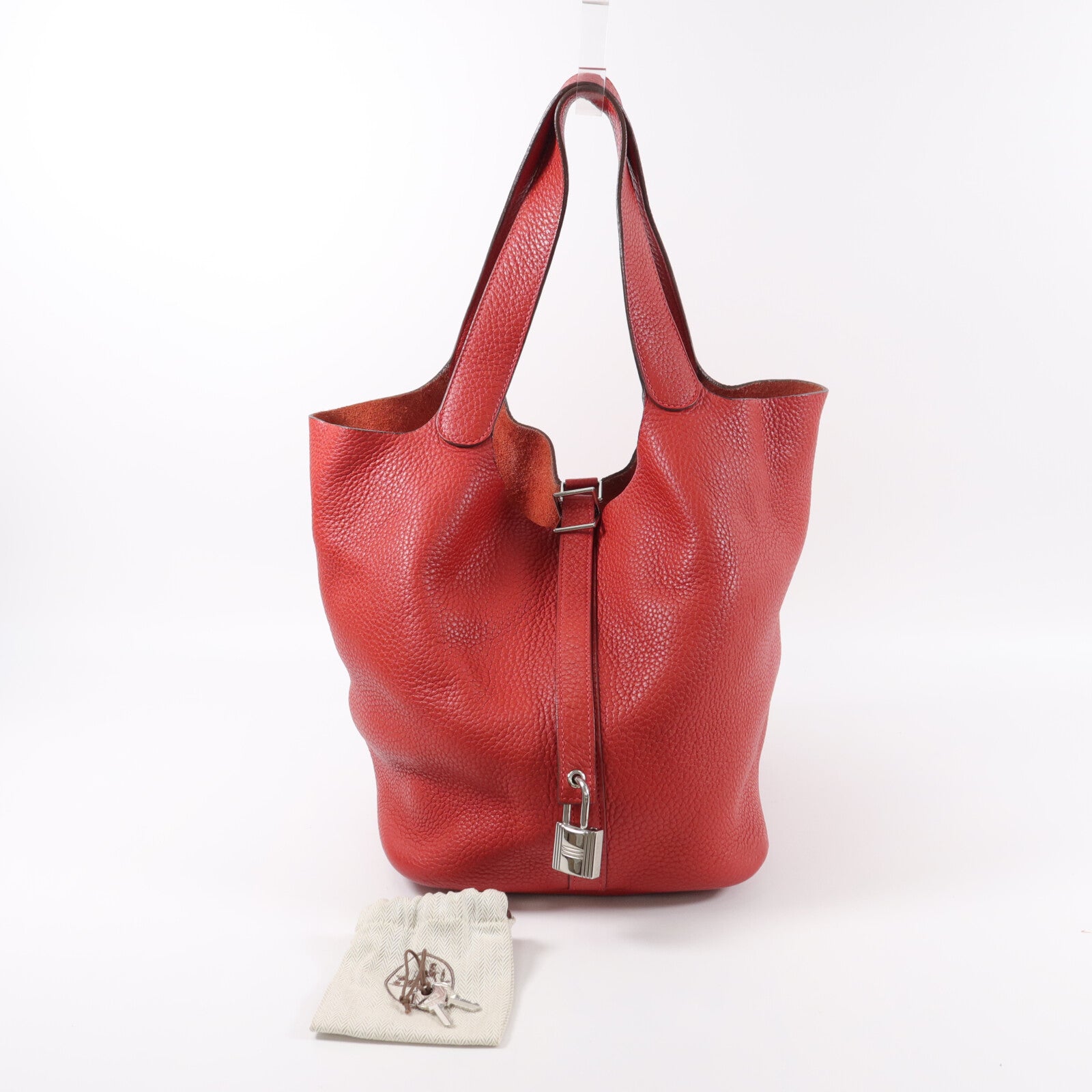 HERMES Clemence皮革Picotin GM手挽袋Rouge Garance