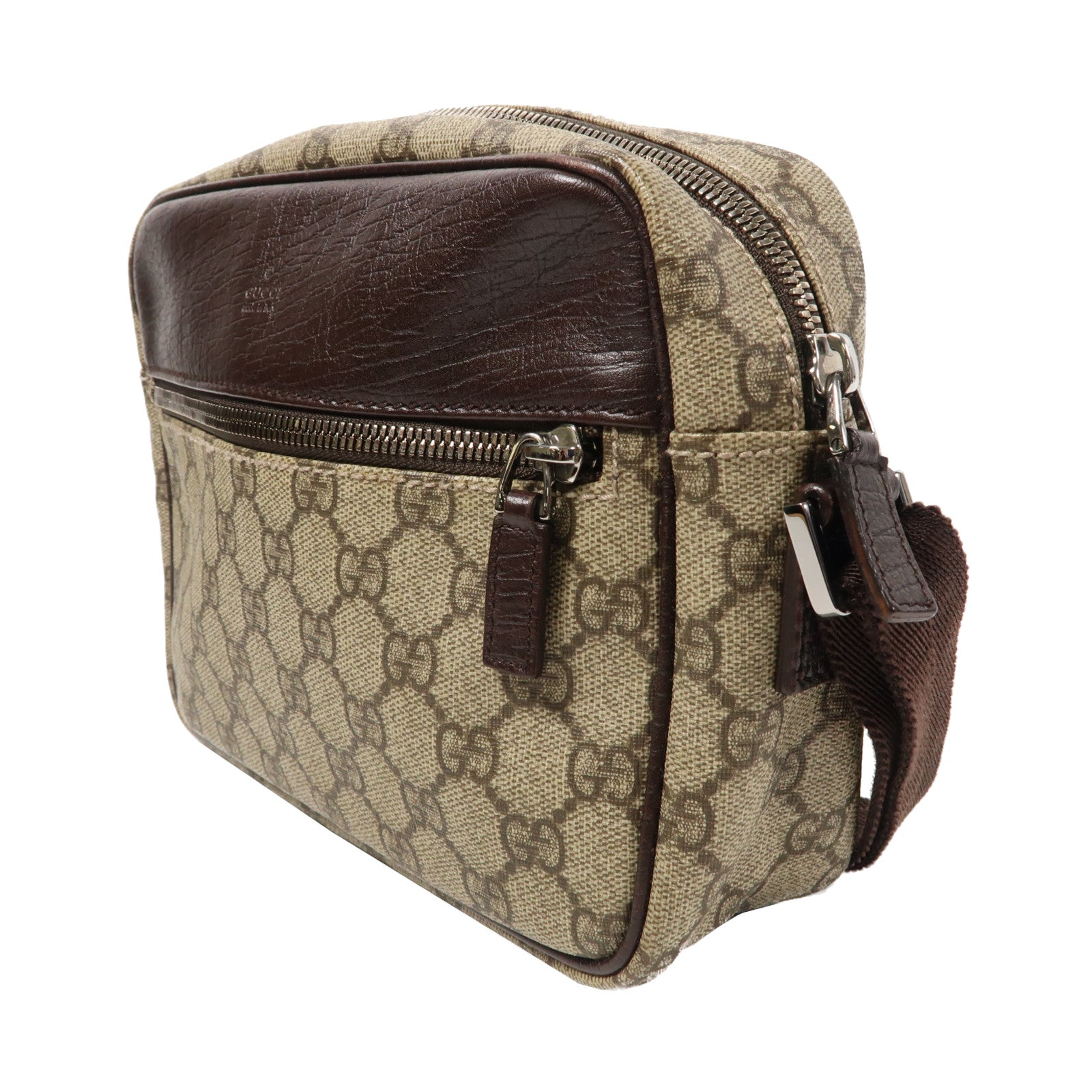 GUCCI 塗層帆布Supreme Crossbody Shoulder Bag銀扣肩背袋啡色