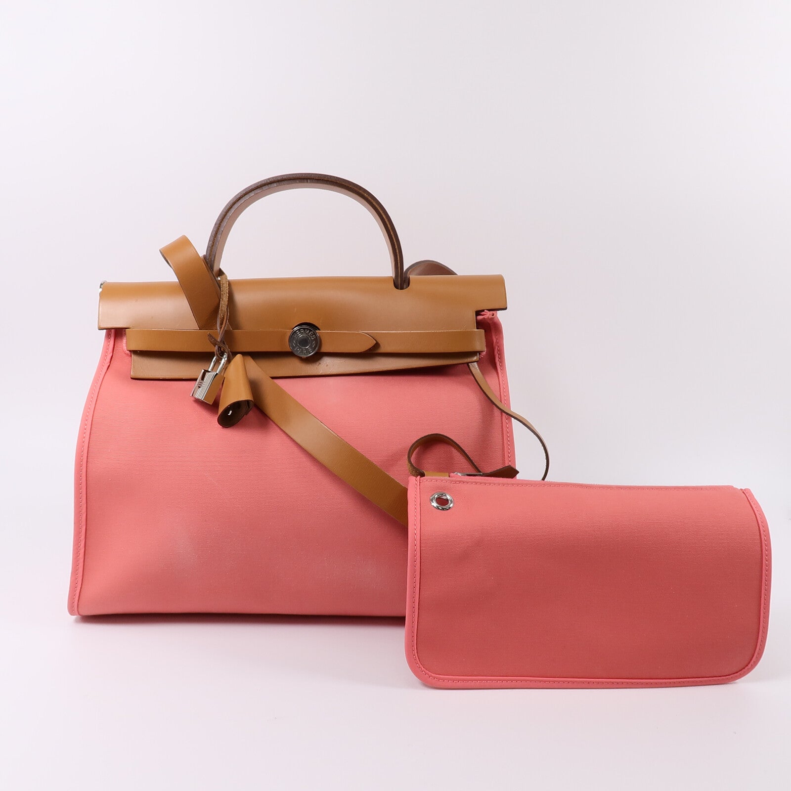 HERMES 帆布Herbag PM手挽肩背兩用袋Rose Azalee