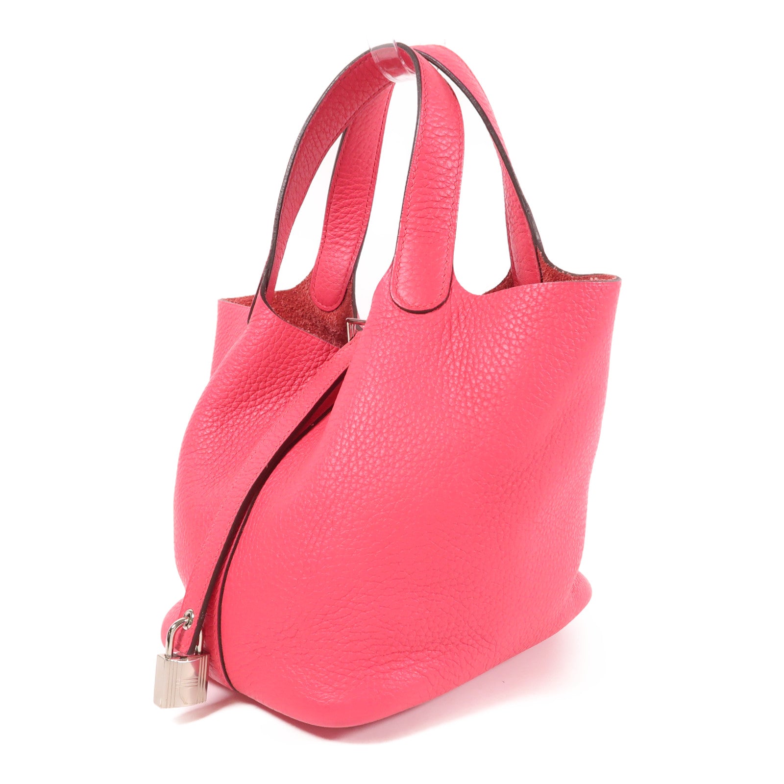 HERMES Clemence皮革Picotin PM手挽袋Rose Mexico
