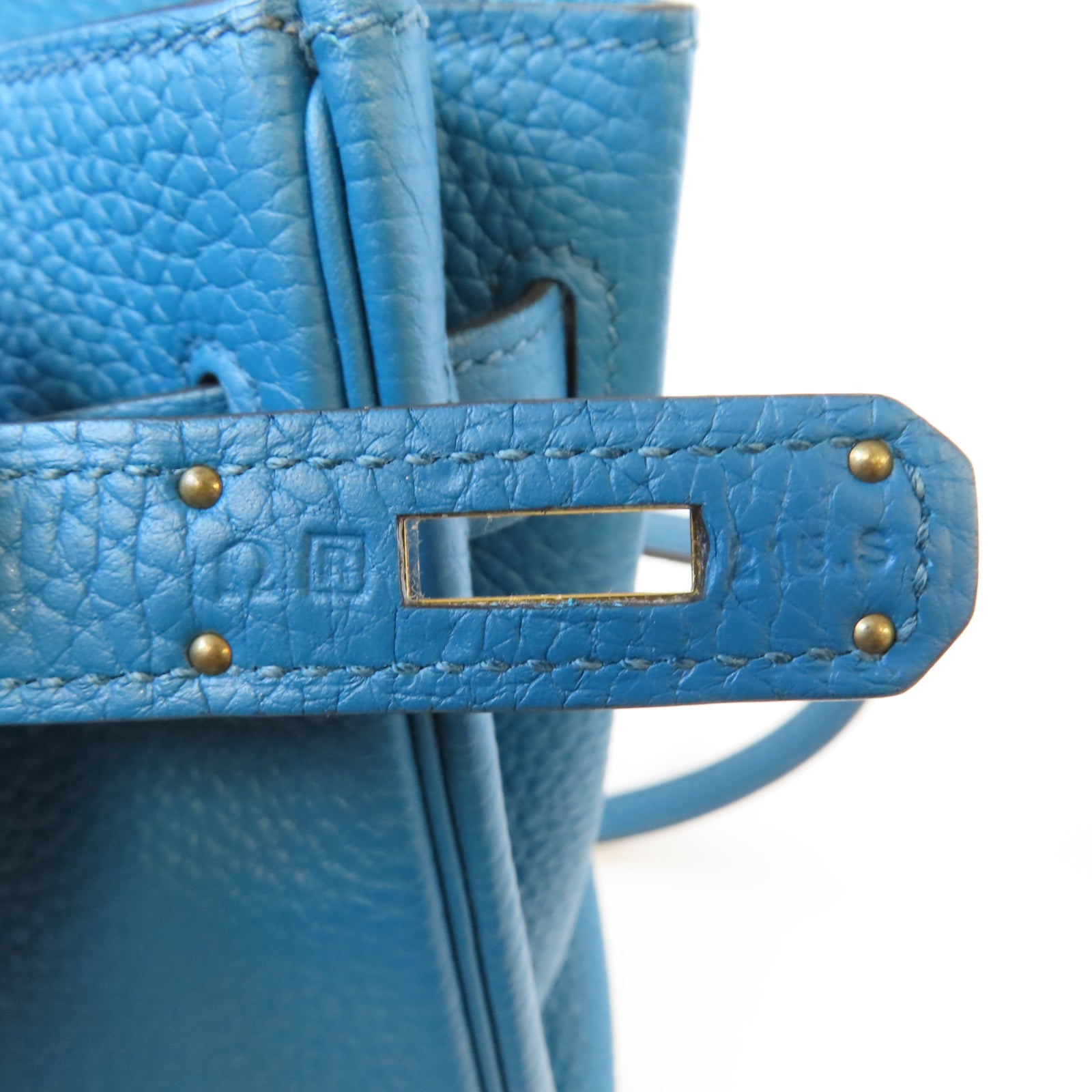 HERMES Clemence皮革Kelly 35金扣手挽肩背兩用袋Bleu Izmir 伊茲密爾藍色