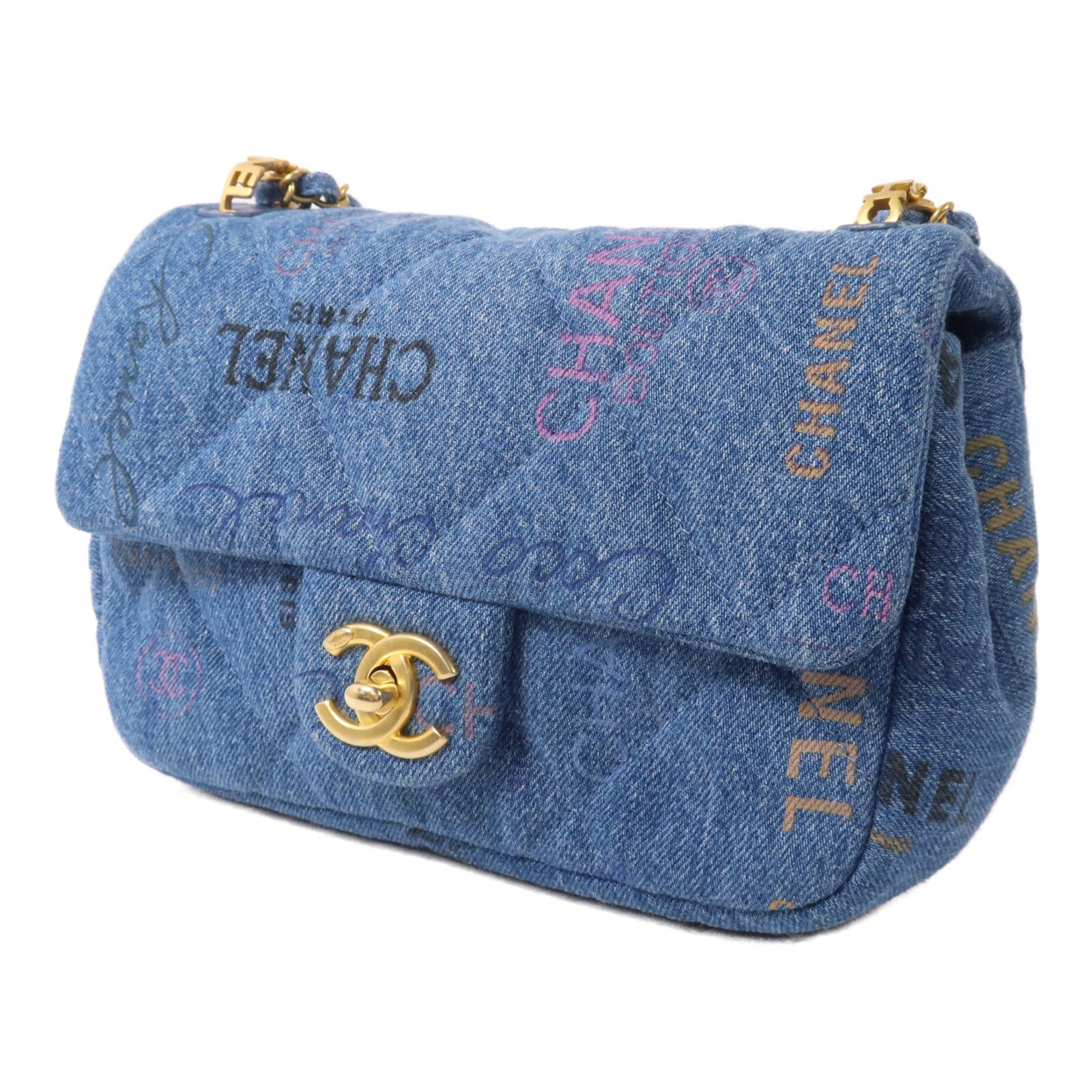 CHANEL 牛仔布Chain Shoulder Bag鏈帶肩背袋