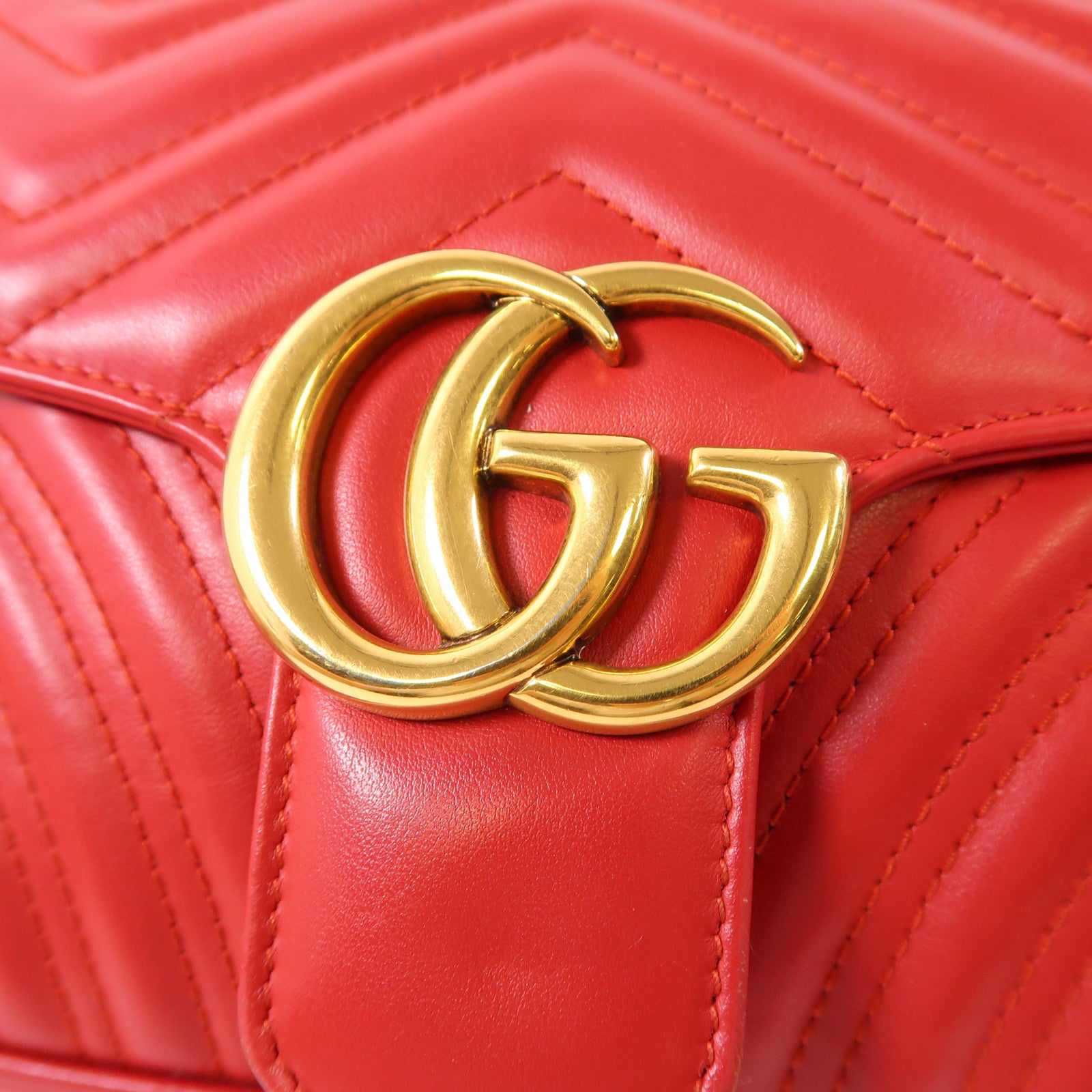 GUCCI GHW GG Marmont Chain Shoulder Bag 443497 Calfskin Leather Red