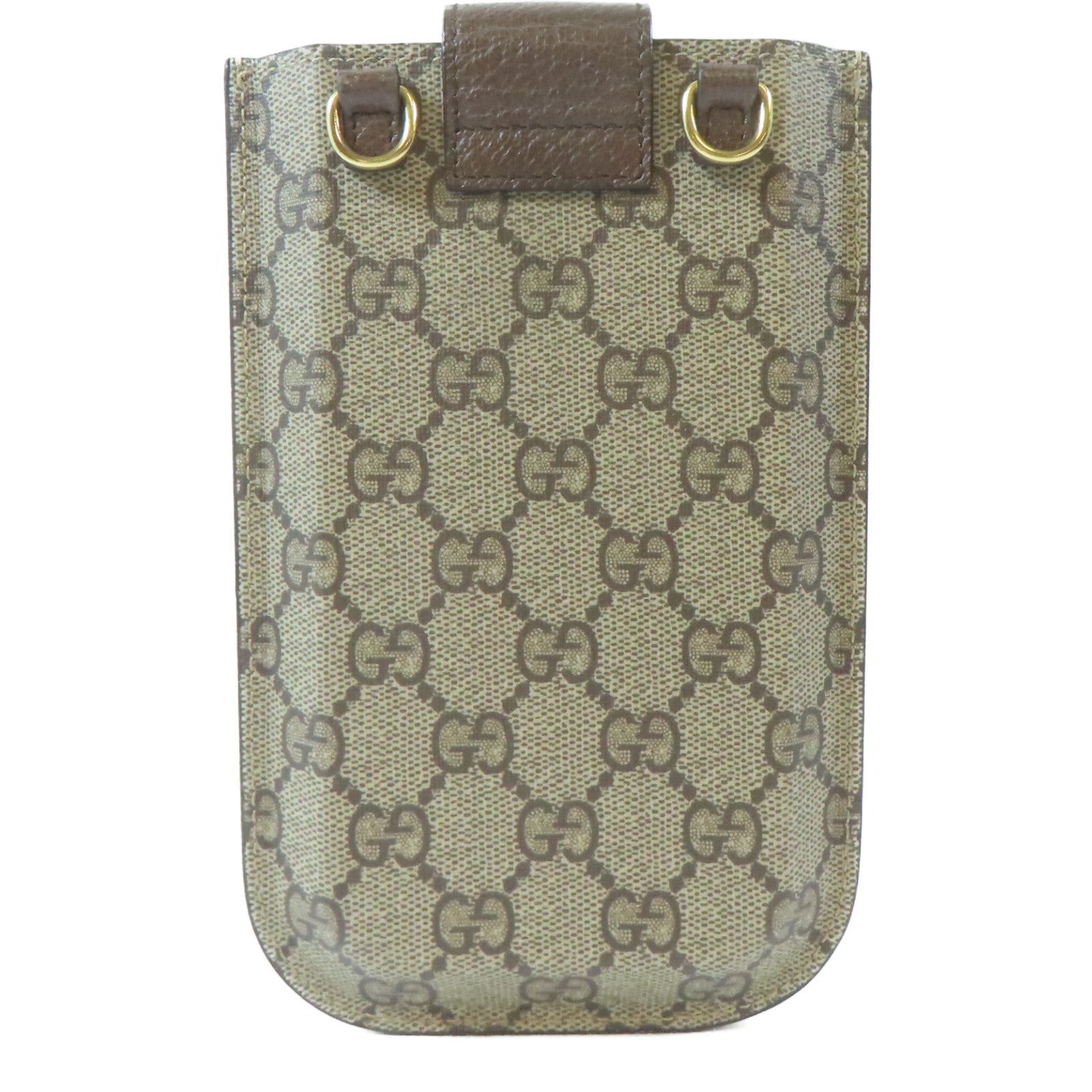 GUCCI 塗層帆布Phone Case金扣肩背袋棕色