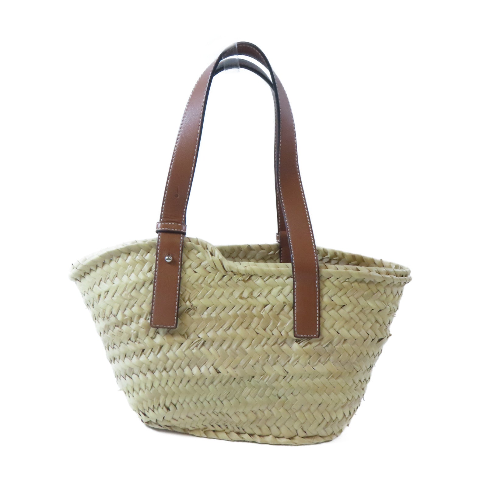 LOEWE 酒椰/皮革Basket Bag銀扣肩背袋/手挽袋啡色