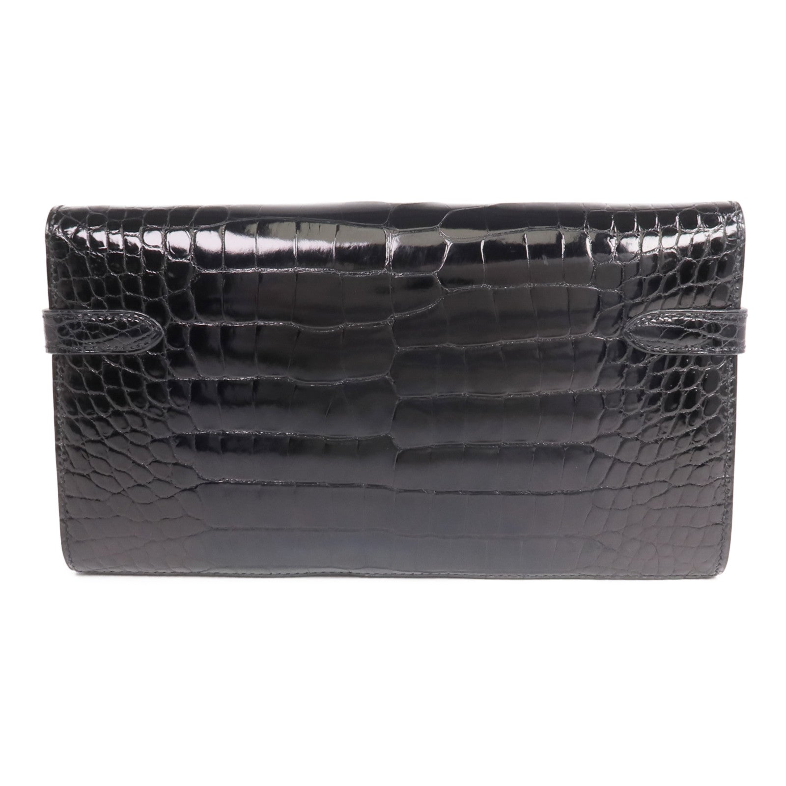 HERMES 【激減優惠】Alligator皮革Kelly Long Wallet金扣長錢包Noir