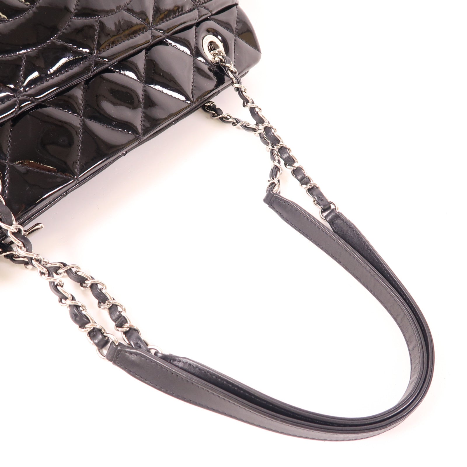 CHANEL CC SHW Chain Shoulder Bag Patent Leather Black
