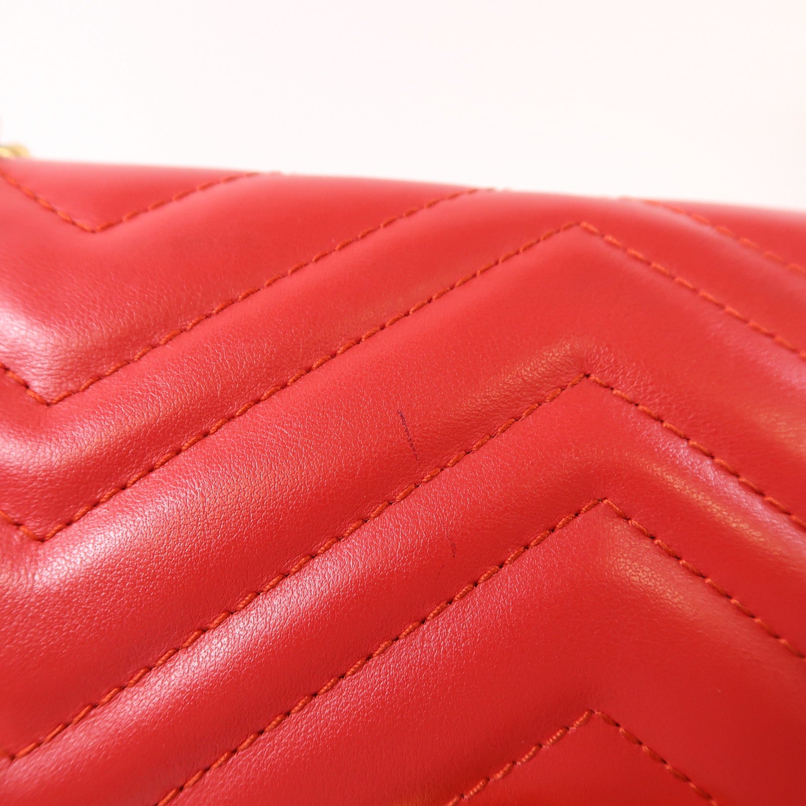 GUCCI GHW GG Marmont Chain Shoulder Bag 443497 Calfskin Leather Red