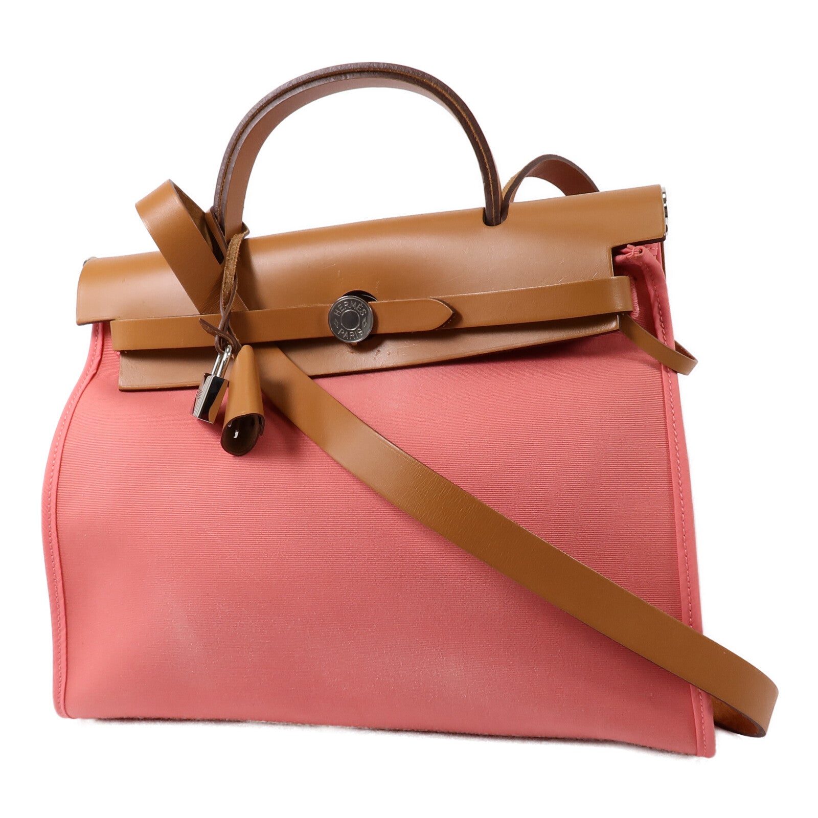 HERMES 帆布Herbag PM手挽肩背兩用袋Rose Azalee