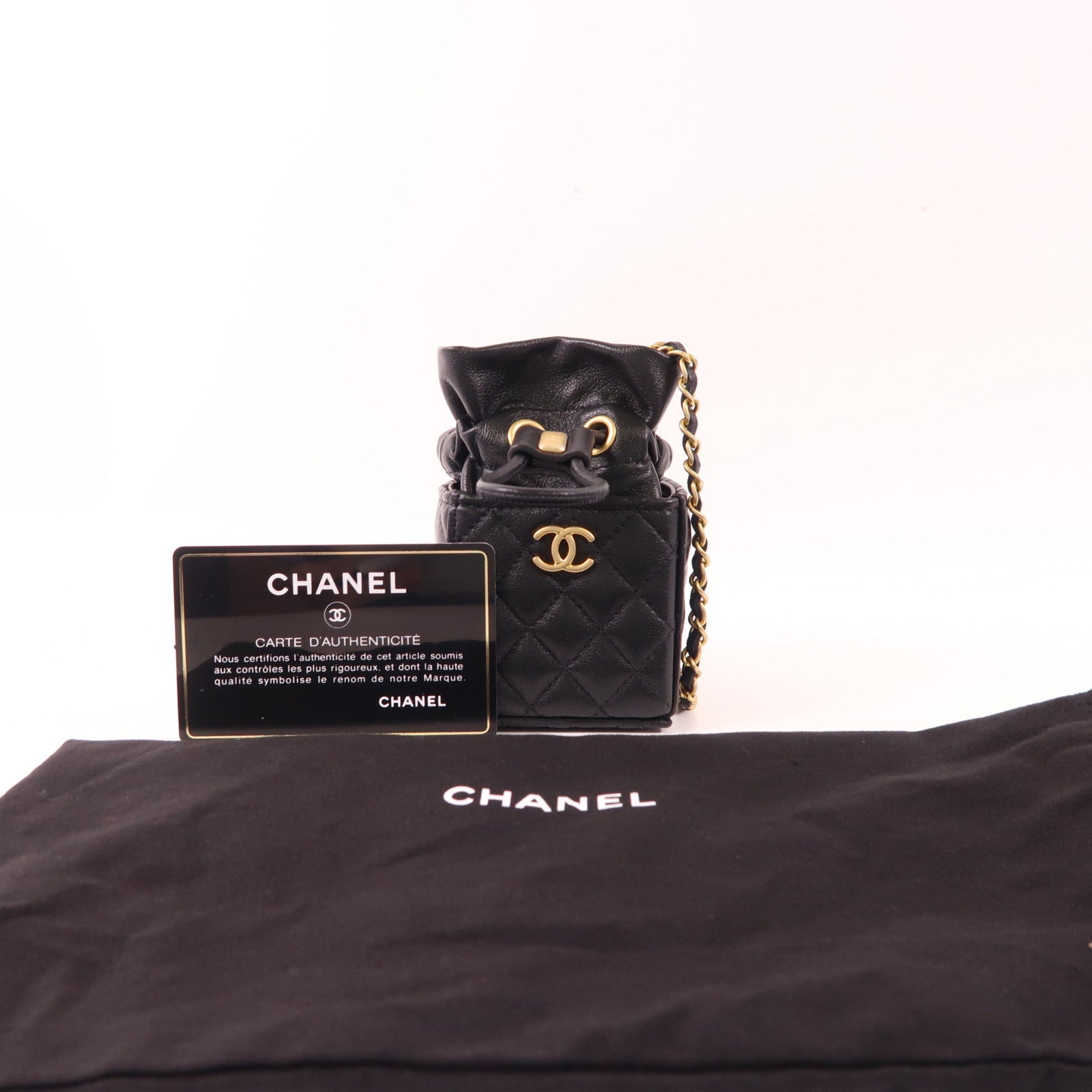 CHANEL 羊皮皮革Mini Bucket Box金扣鏈帶肩背袋