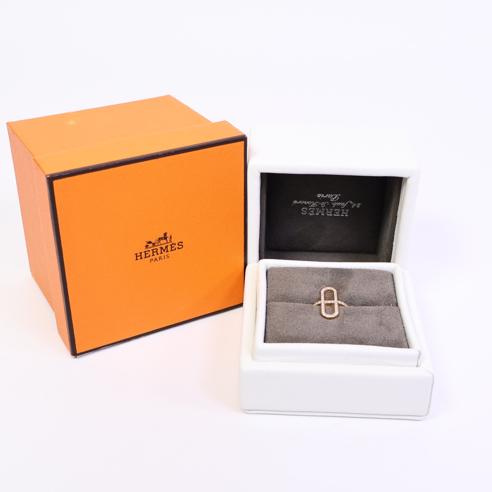 HERMES 18K玫瑰金Ever Chaine D'ancre Ring鑽石戒指