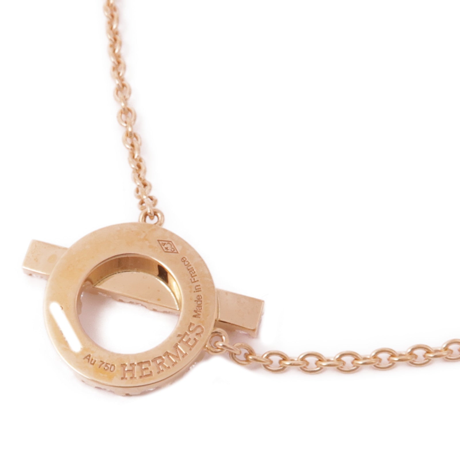 HERMES Finesse Pendant Necklace 18K Pink Gold Diamond