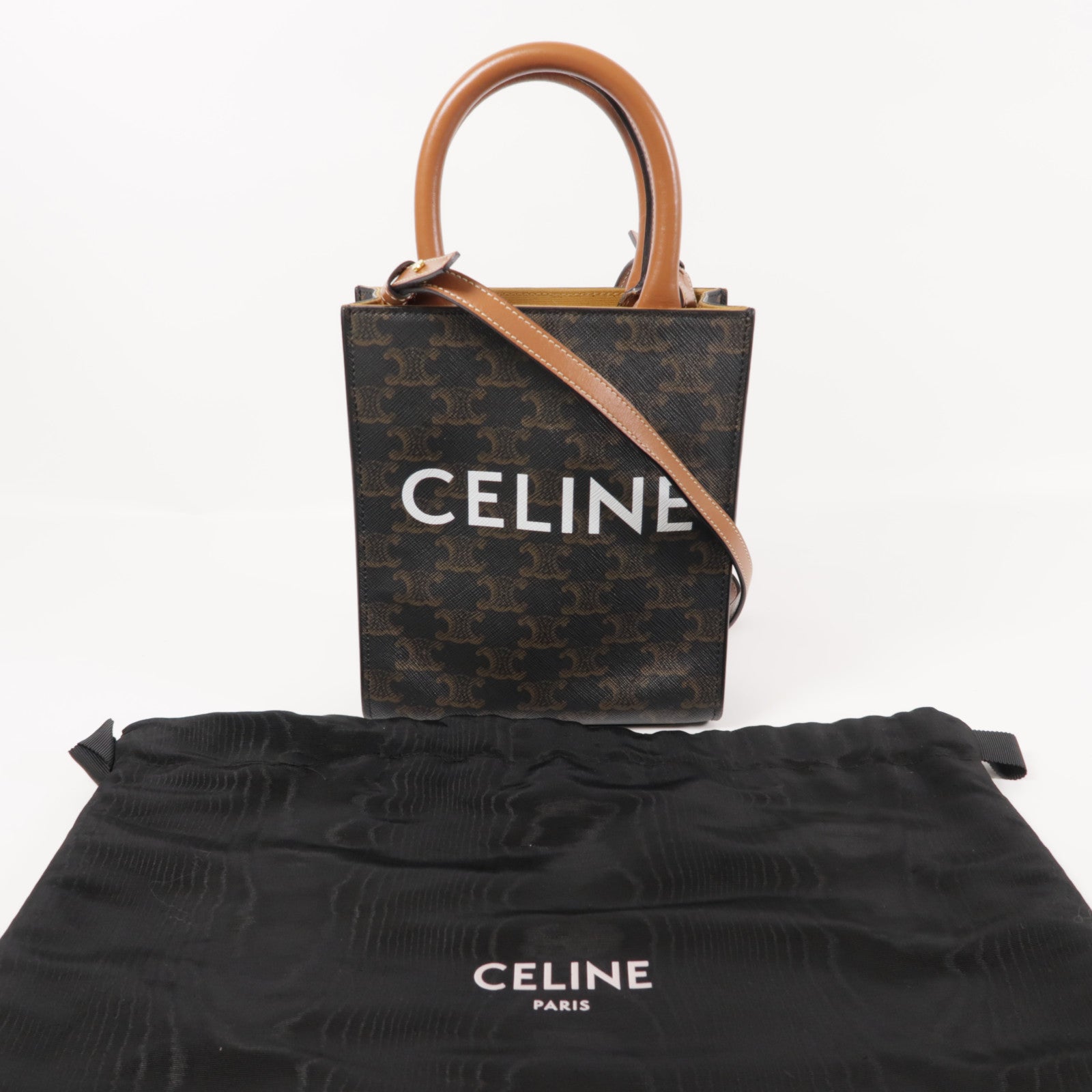 CELINE 塗層帆布Mini Vertical Cabas金扣手挽肩背兩用袋