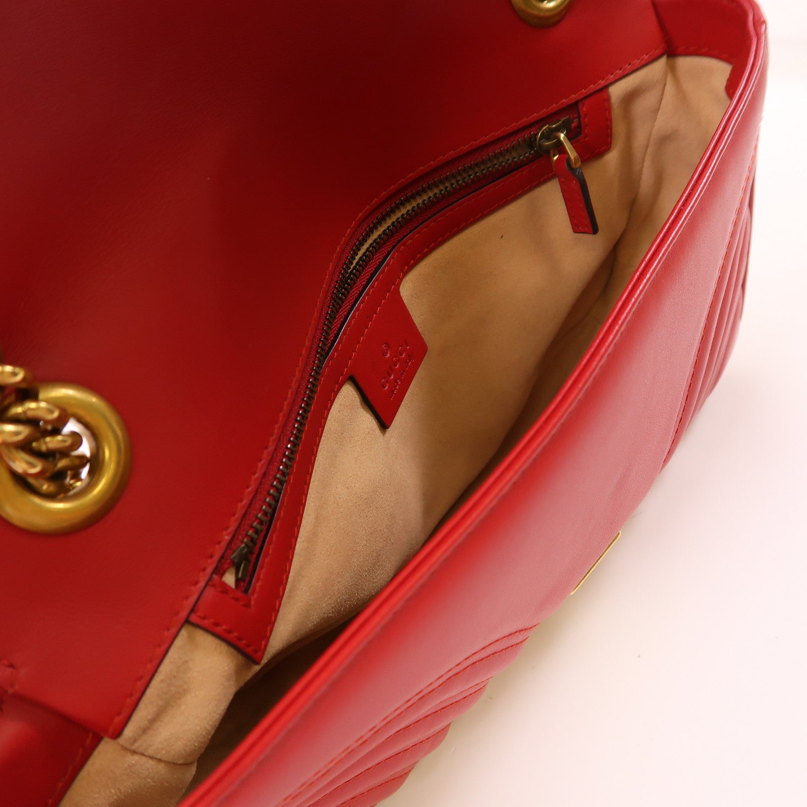 GUCCI GHW GG Marmont Chain Shoulder Bag 443497 Calfskin Leather Red