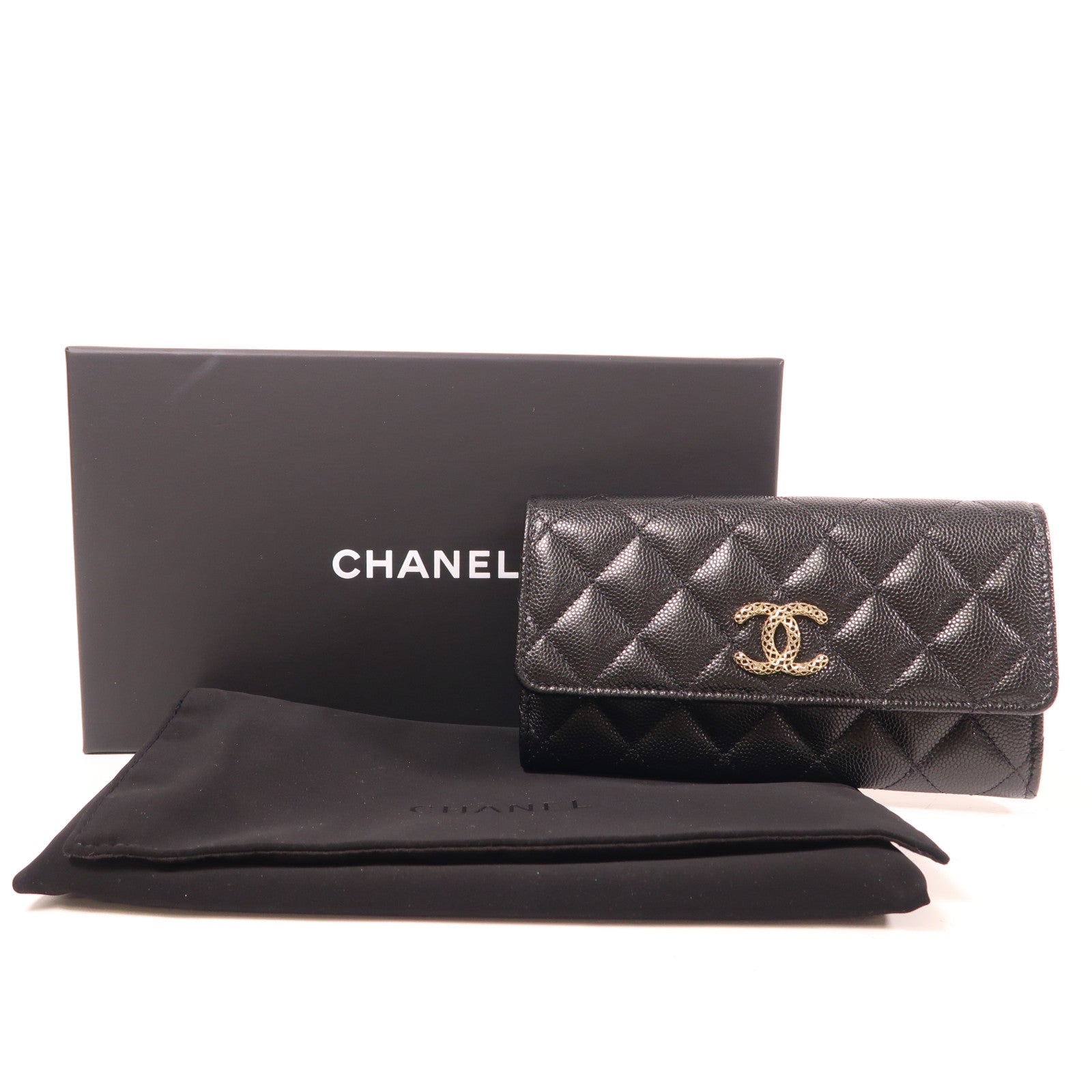 CHANEL 牛皮皮革Long Wallet金扣長錢包