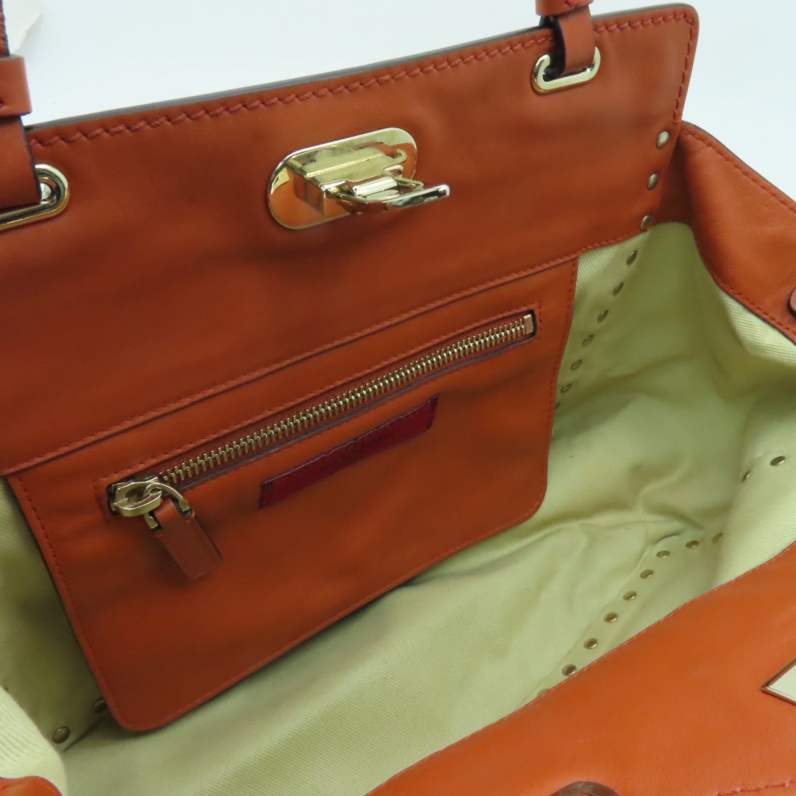 Valentino 【激減優惠】羊皮皮革2 Way Shoulder金扣手挽肩背兩用袋橙色
