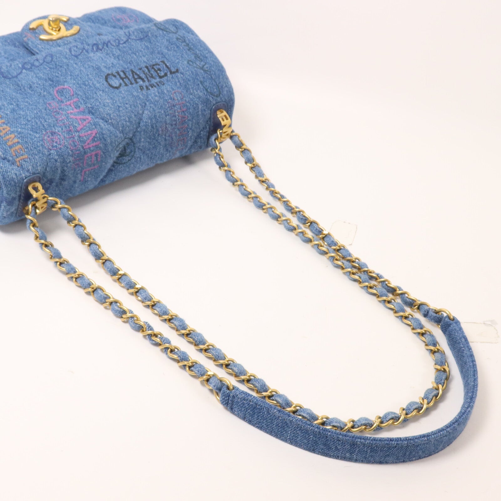 CHANEL 牛仔布Chain Shoulder Bag鏈帶肩背袋