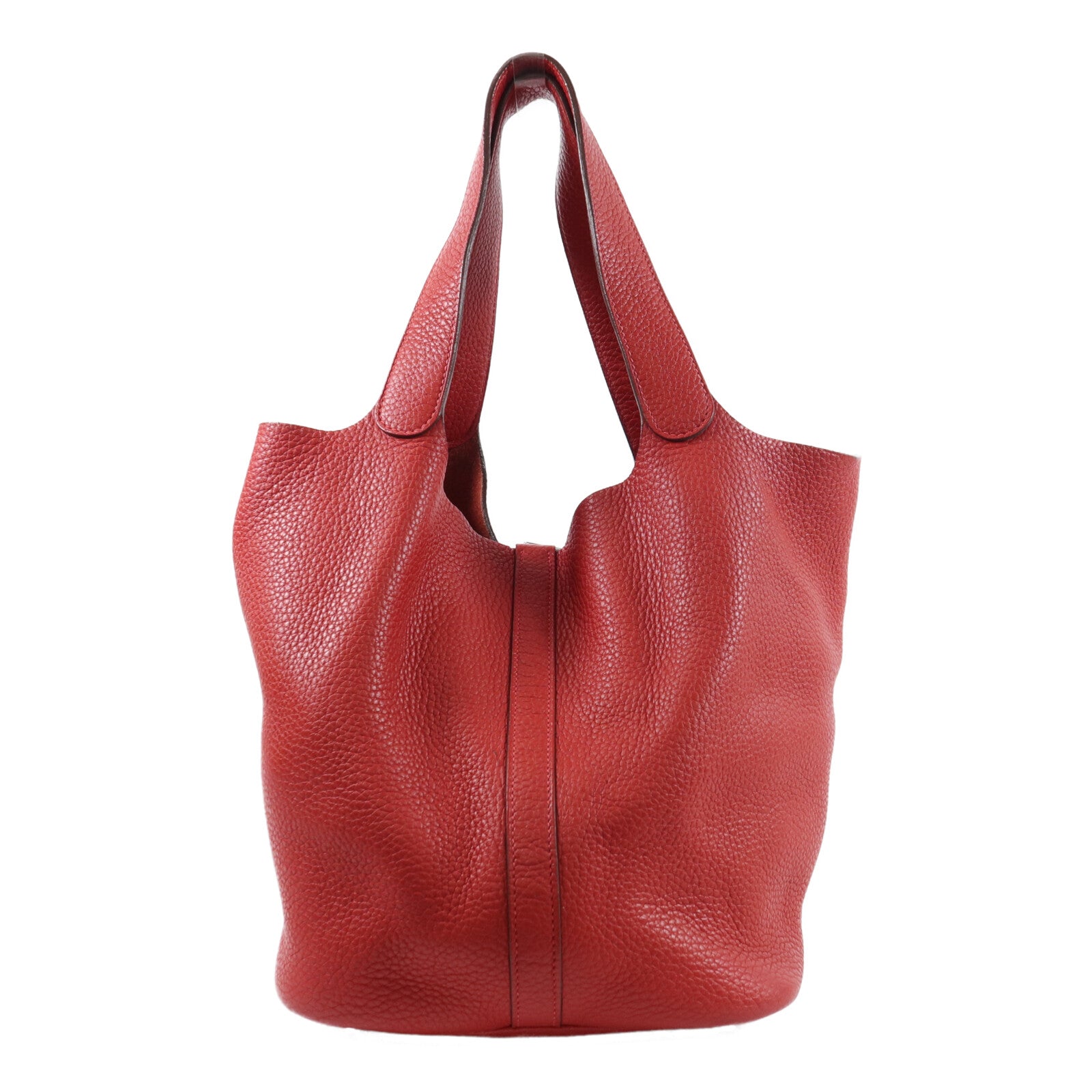 HERMES Clemence皮革Picotin GM手挽袋Rouge Garance