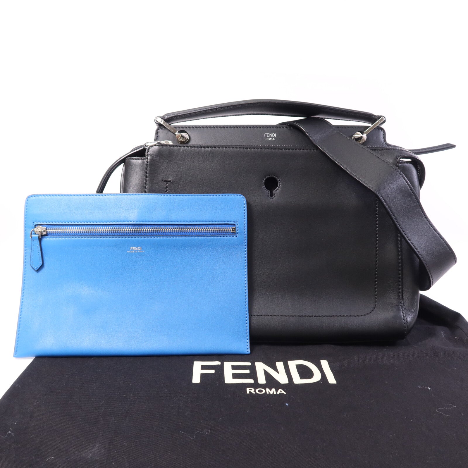 FENDI 【激減優惠】牛皮皮革Dotcom銀扣手挽肩背兩用袋