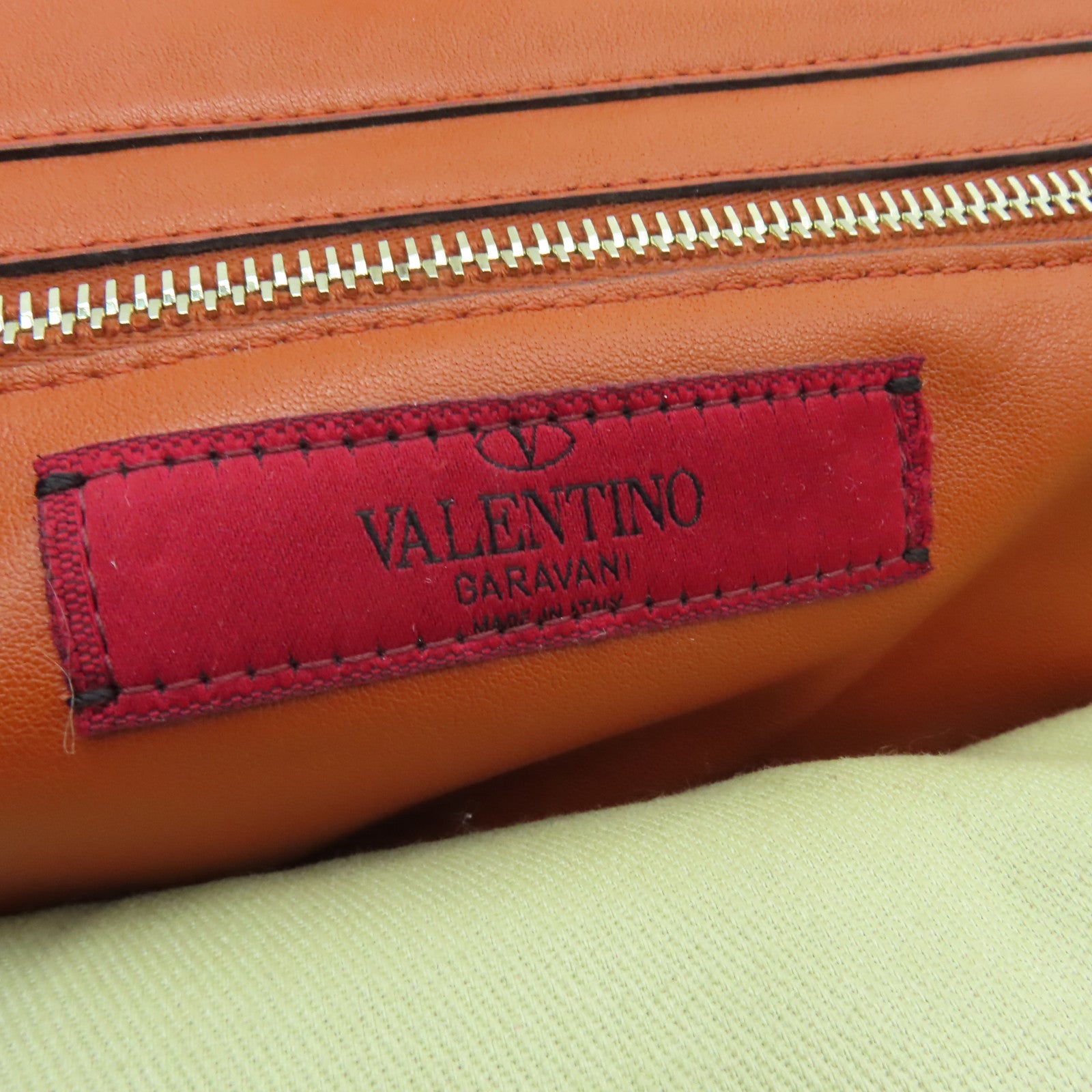 Valentino 【激減優惠】羊皮皮革2 Way Shoulder金扣手挽肩背兩用袋橙色