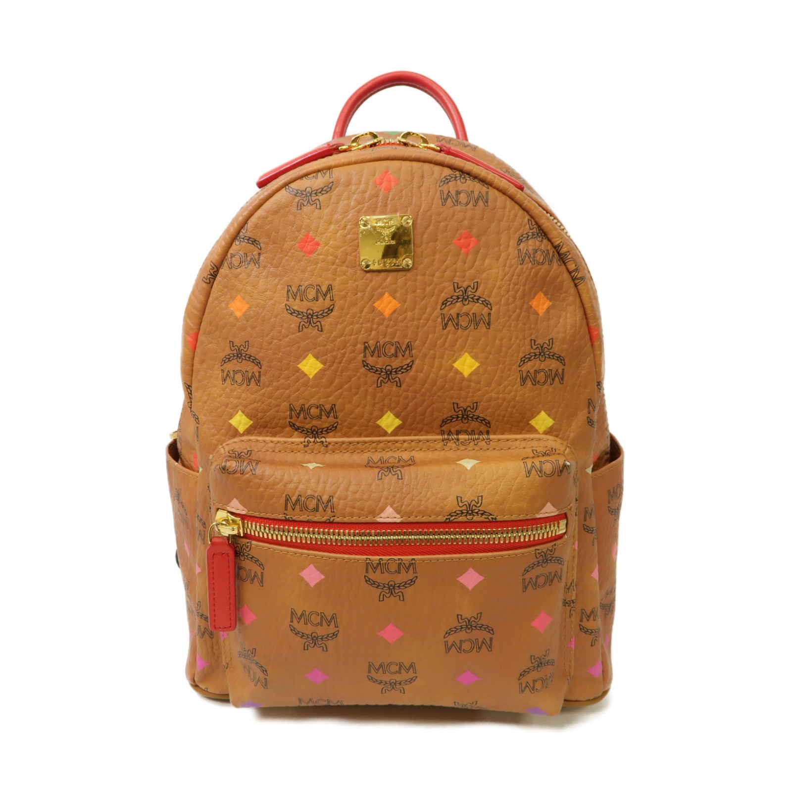 MCM 塗層帆布Backpack金扣背包棕色