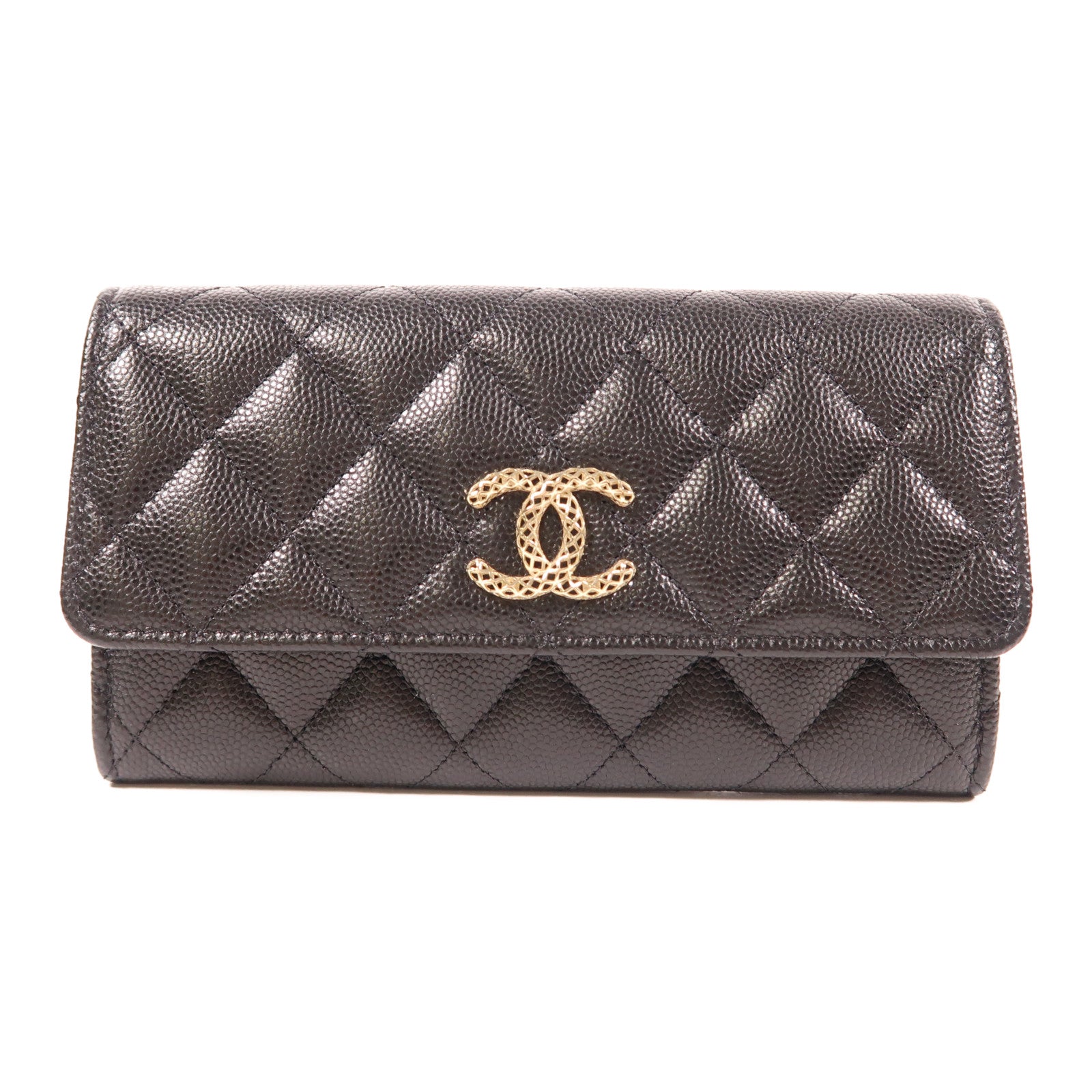 CHANEL 牛皮皮革Long Wallet金扣長錢包