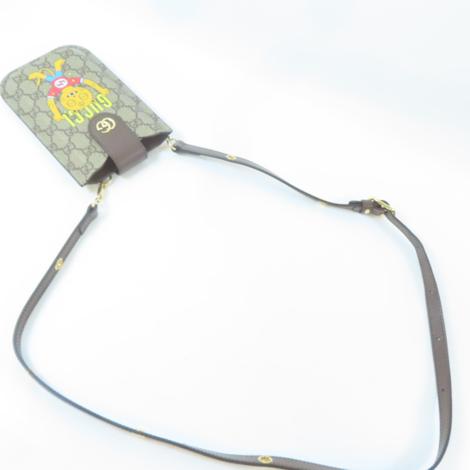 GUCCI 塗層帆布Phone Case金扣肩背袋棕色