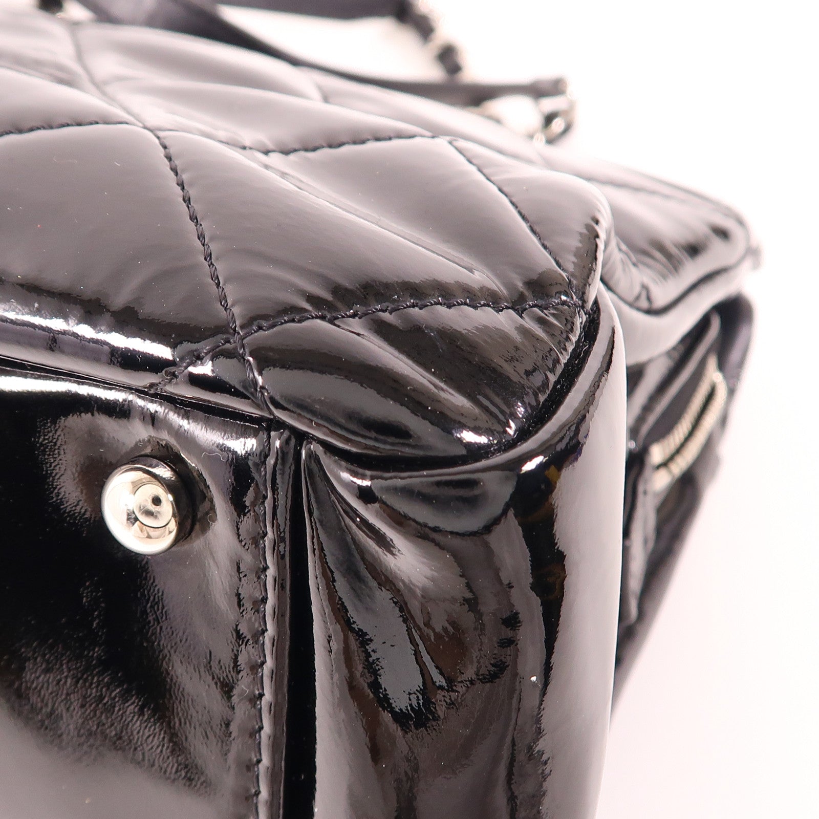 CHANEL CC SHW Chain Shoulder Bag Patent Leather Black