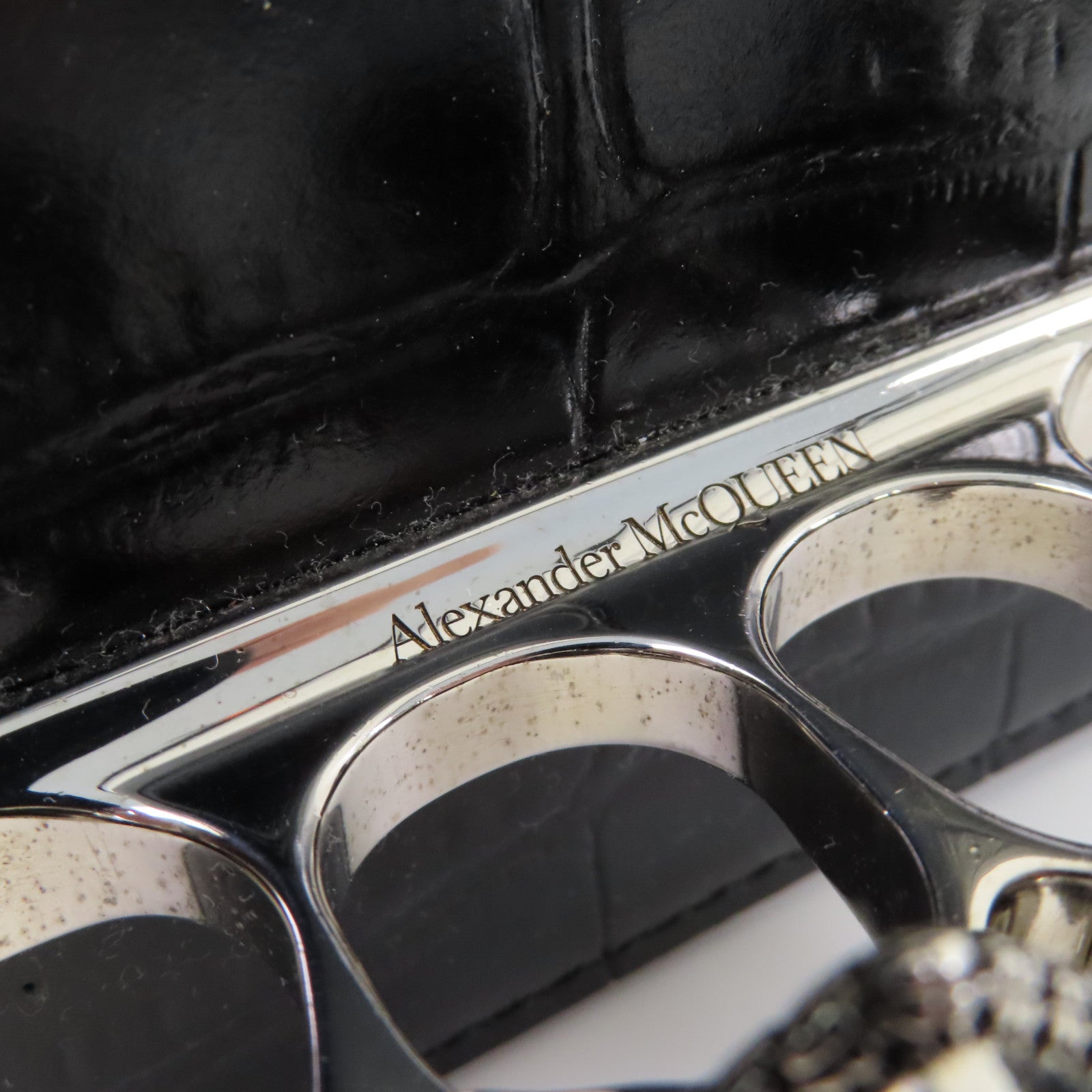 Alexander McQueen 牛皮皮革Chain Shoulder Bag銀扣鏈帶肩背袋黑色