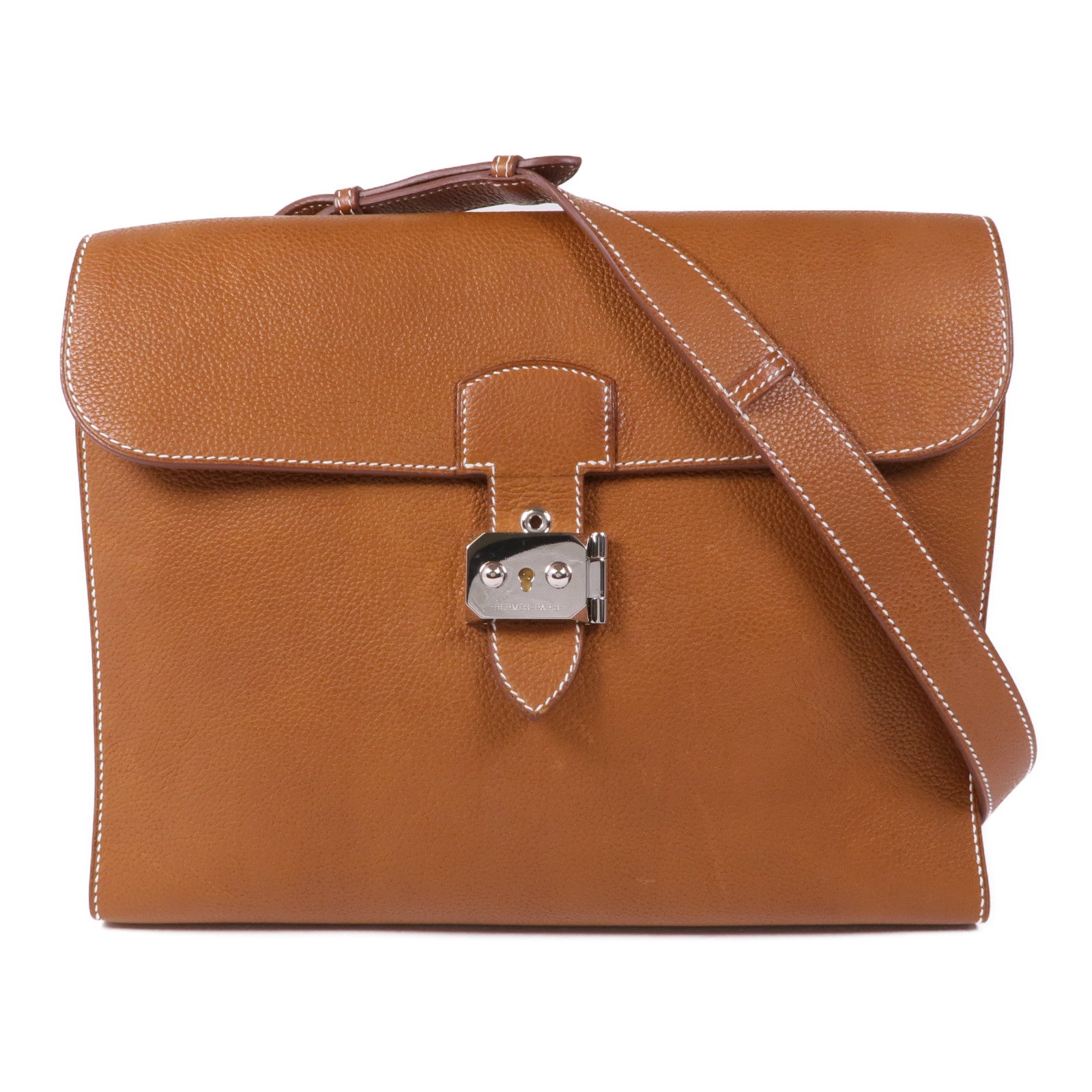 HERMES Saddle皮革Sac a Depeches 29銀扣肩背袋Gold