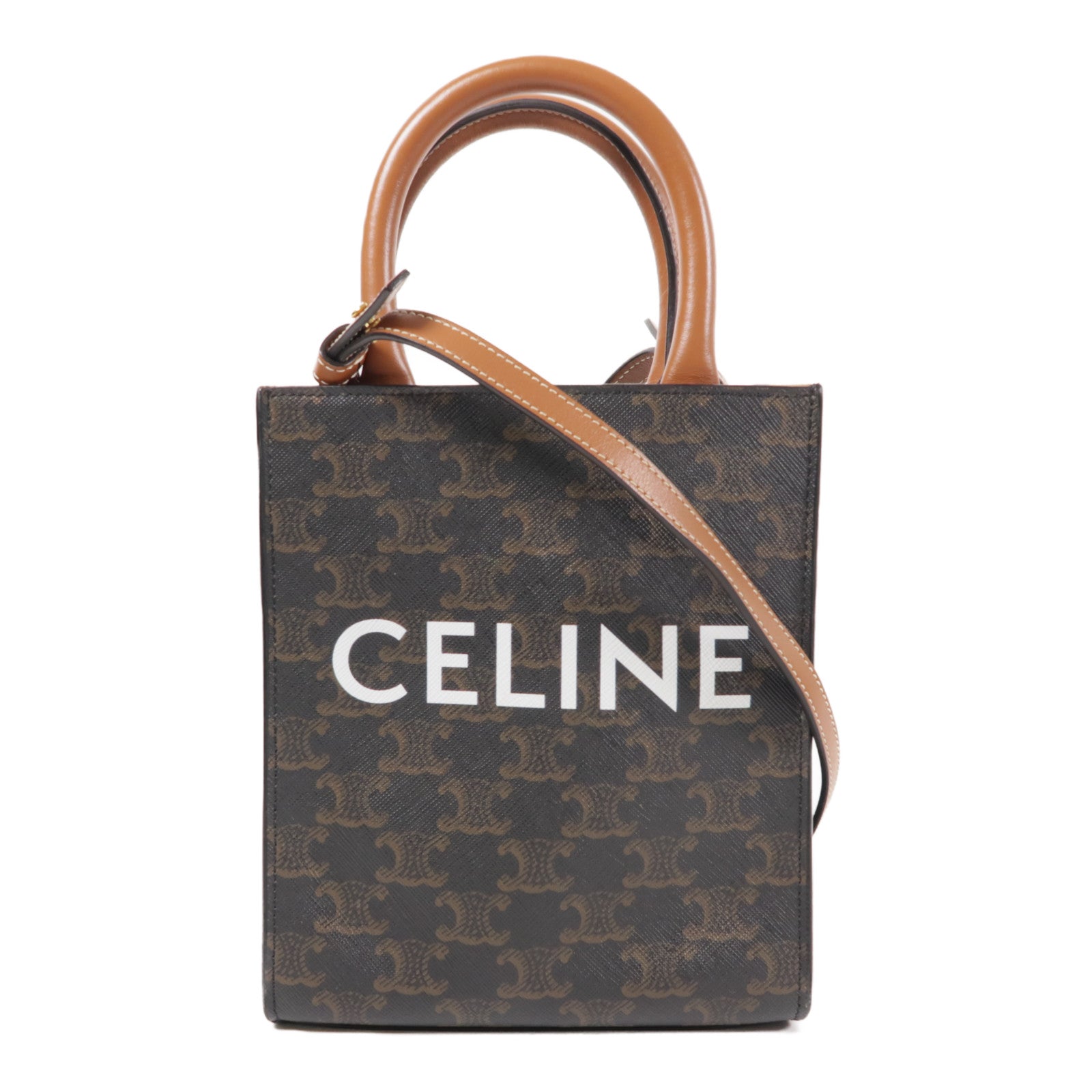 CELINE 塗層帆布Mini Vertical Cabas金扣手挽肩背兩用袋