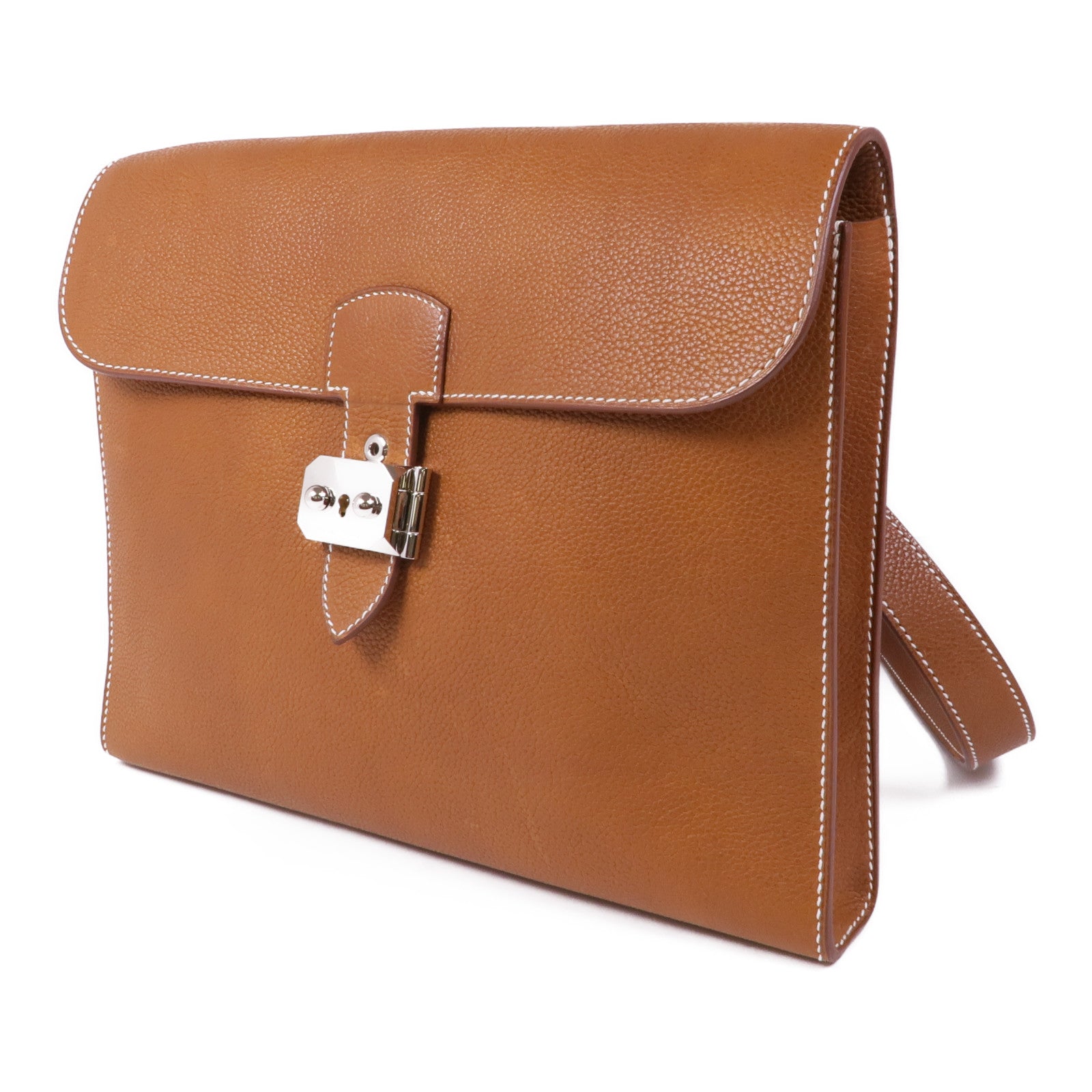 HERMES Saddle皮革Sac a Depeches 29銀扣肩背袋Gold