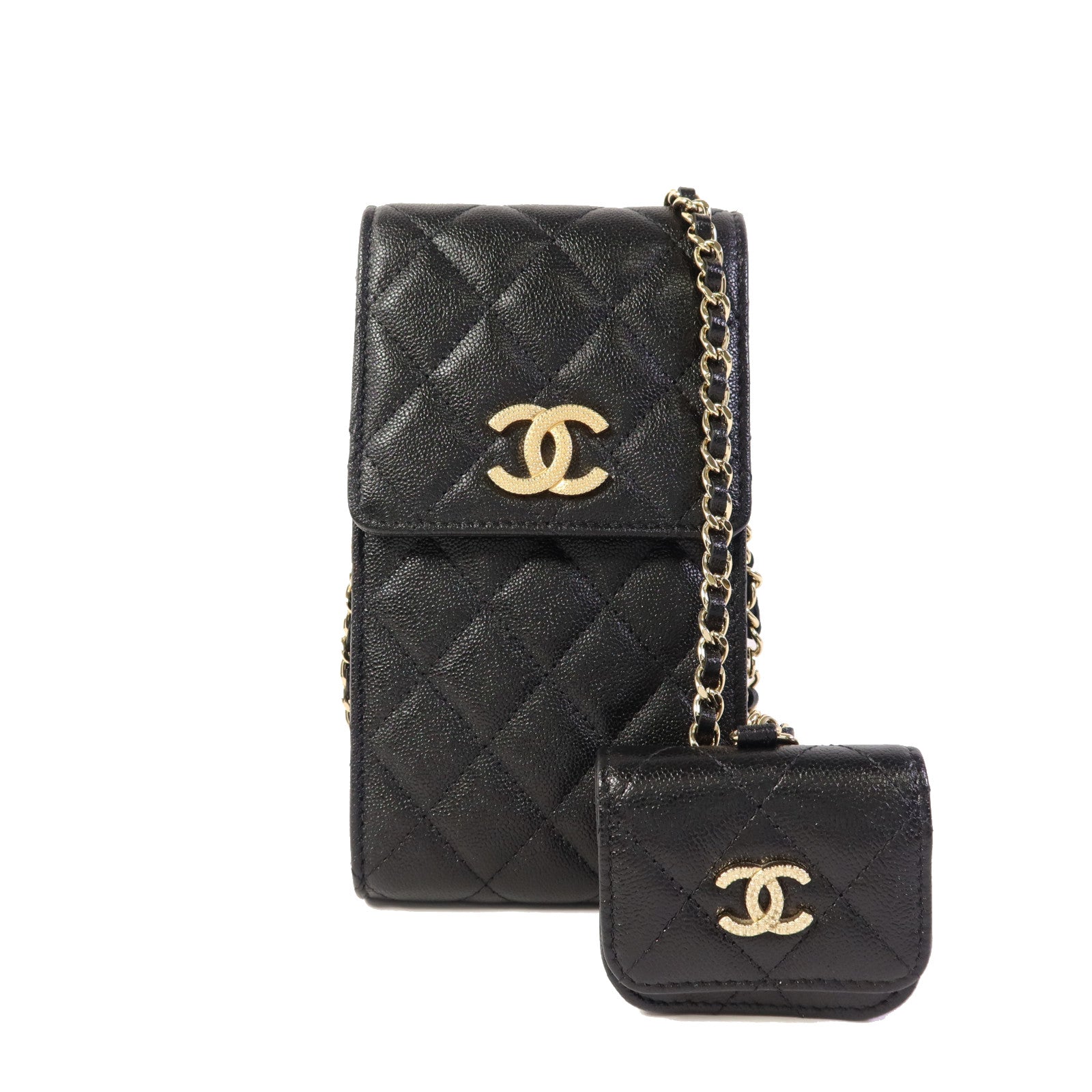 CHANEL 牛皮皮革Phone and Airpods Case金扣手機袋