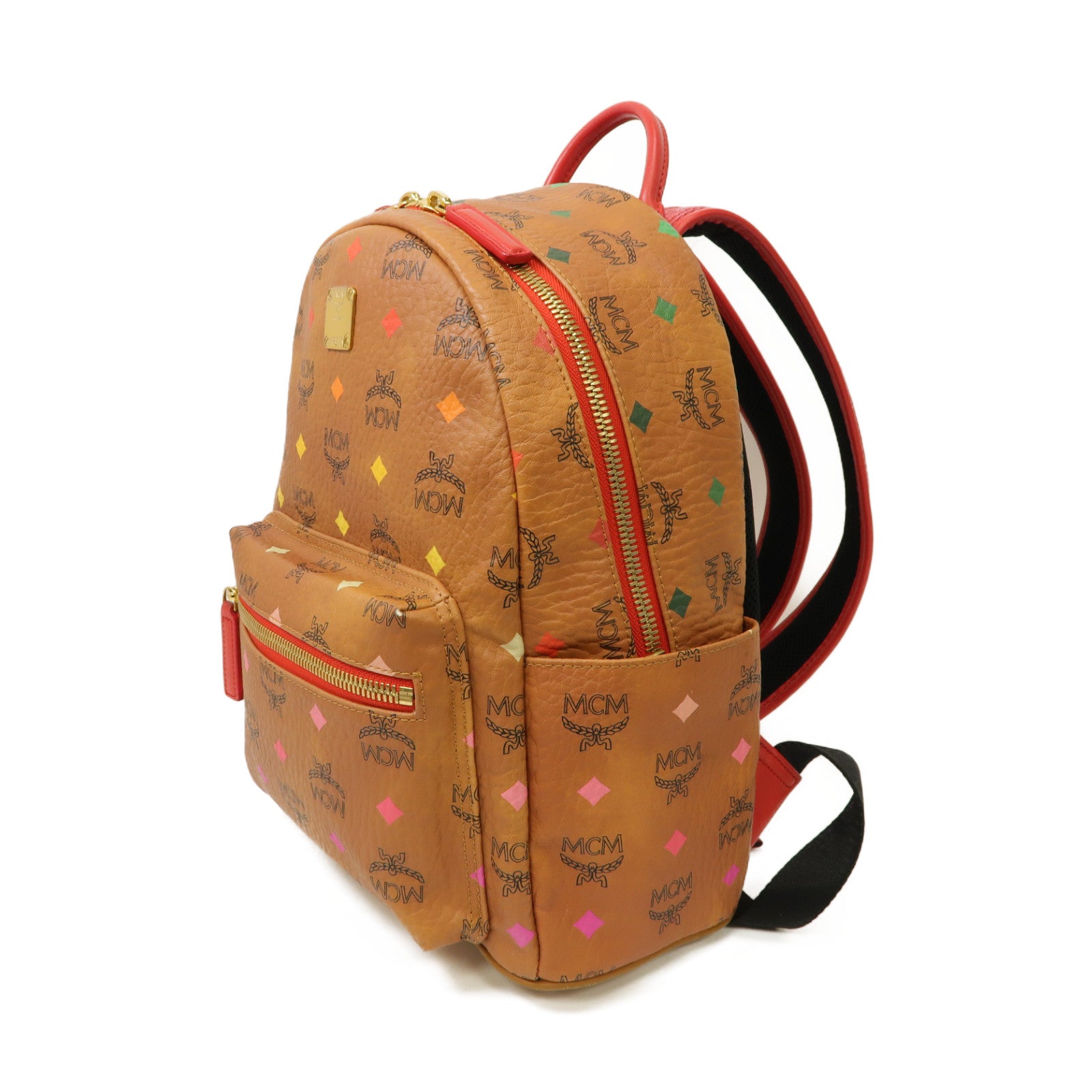 MCM 塗層帆布Backpack金扣背包棕色