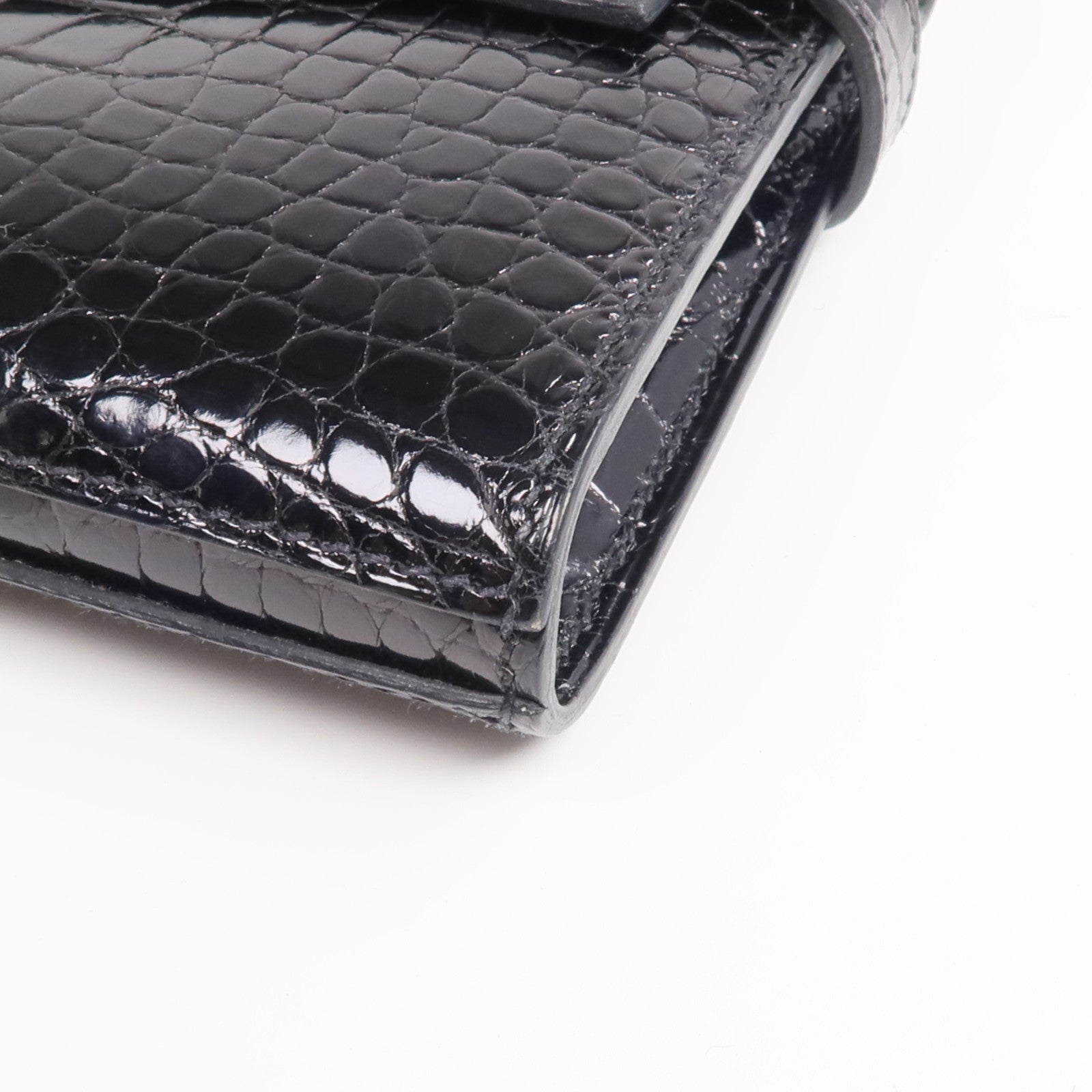 HERMES 【激減優惠】Alligator皮革Kelly Long Wallet金扣長錢包Noir