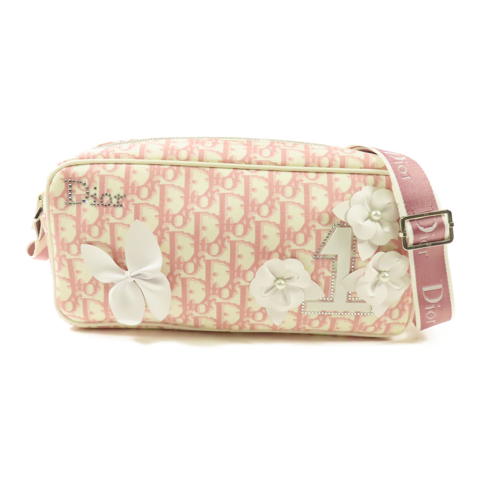 Dior 帆布Trotter Canvas Flower銀扣肩背袋