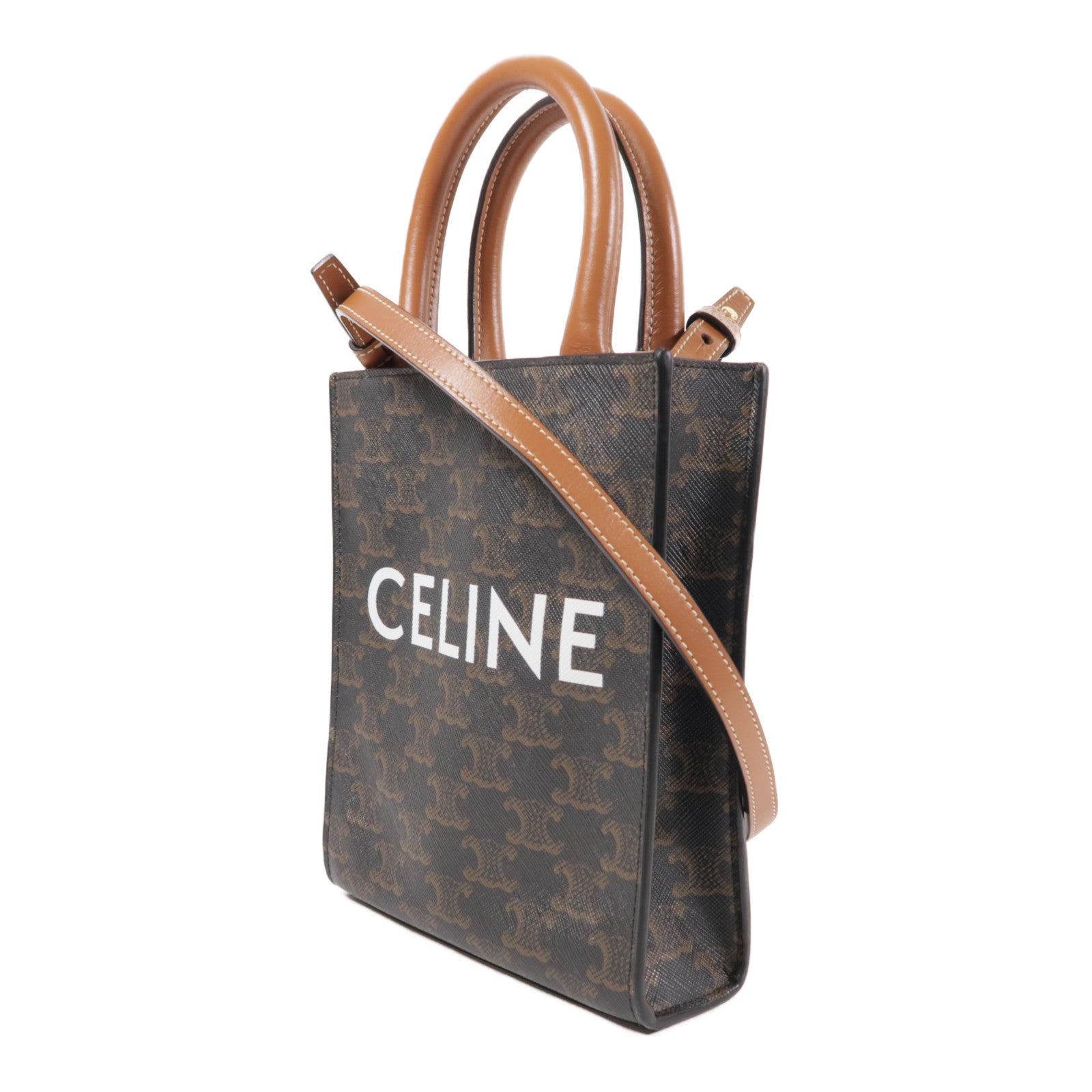 CELINE 塗層帆布Mini Vertical Cabas金扣手挽肩背兩用袋