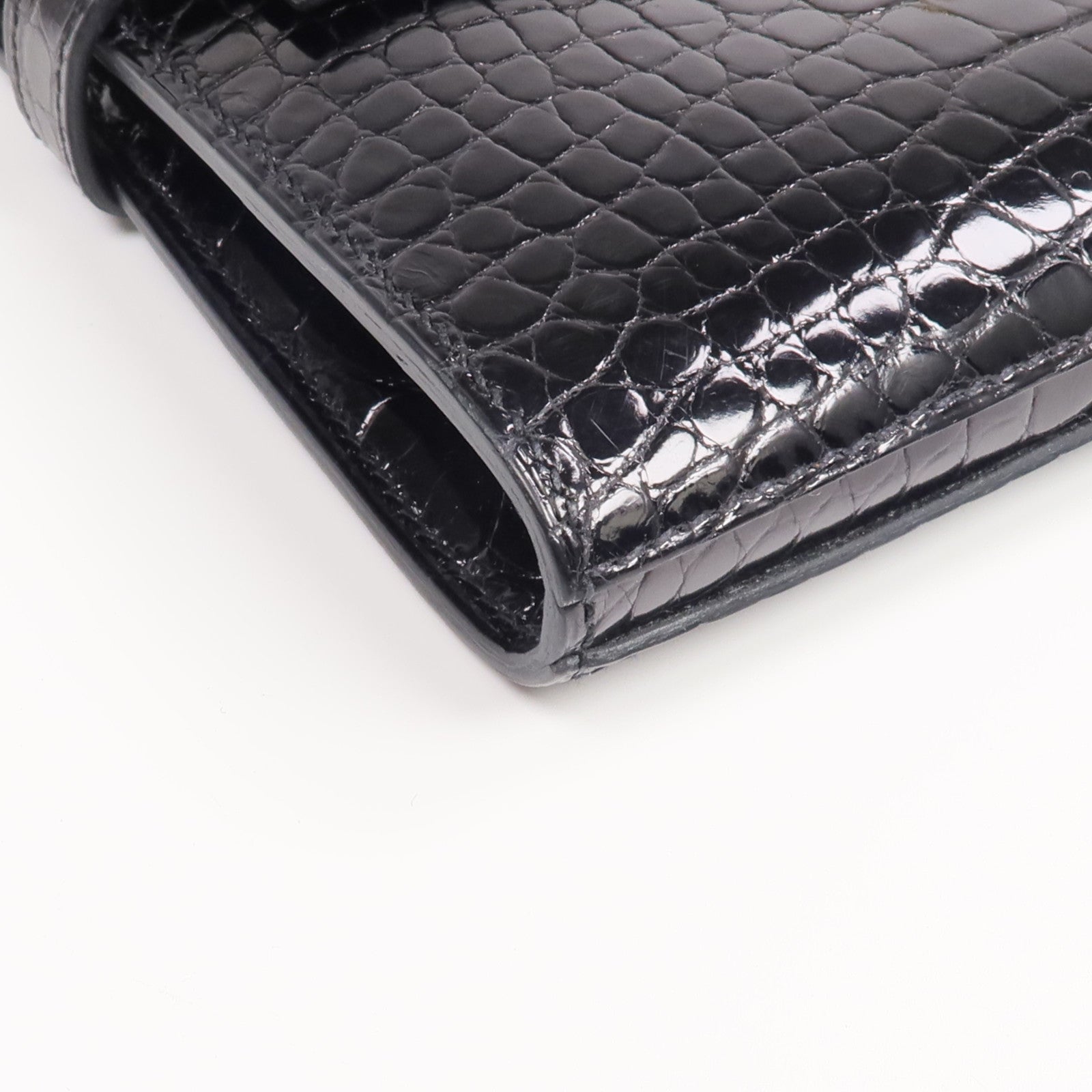 HERMES 【激減優惠】Alligator皮革Kelly Long Wallet金扣長錢包Noir