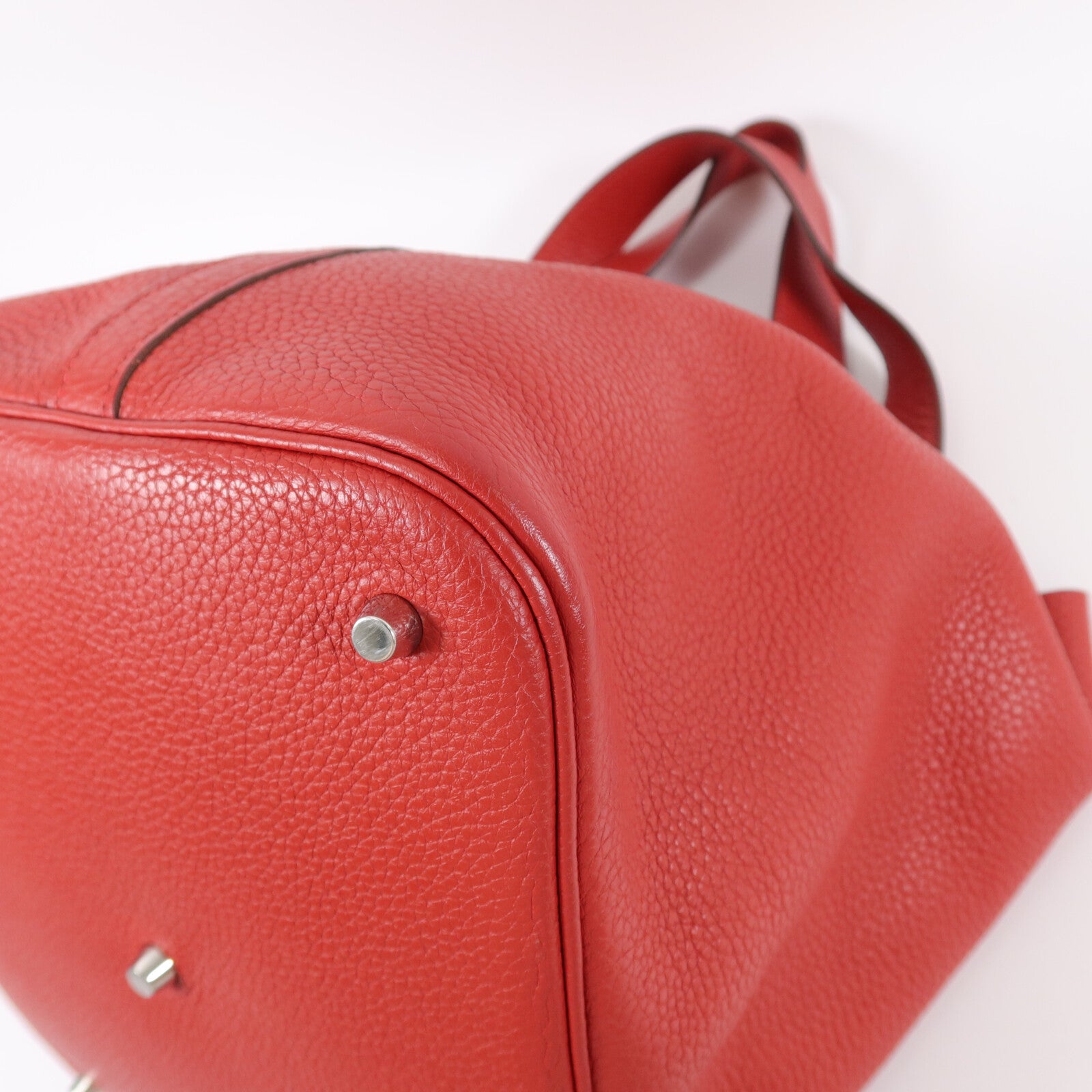 HERMES Clemence皮革Picotin GM手挽袋Rouge Garance