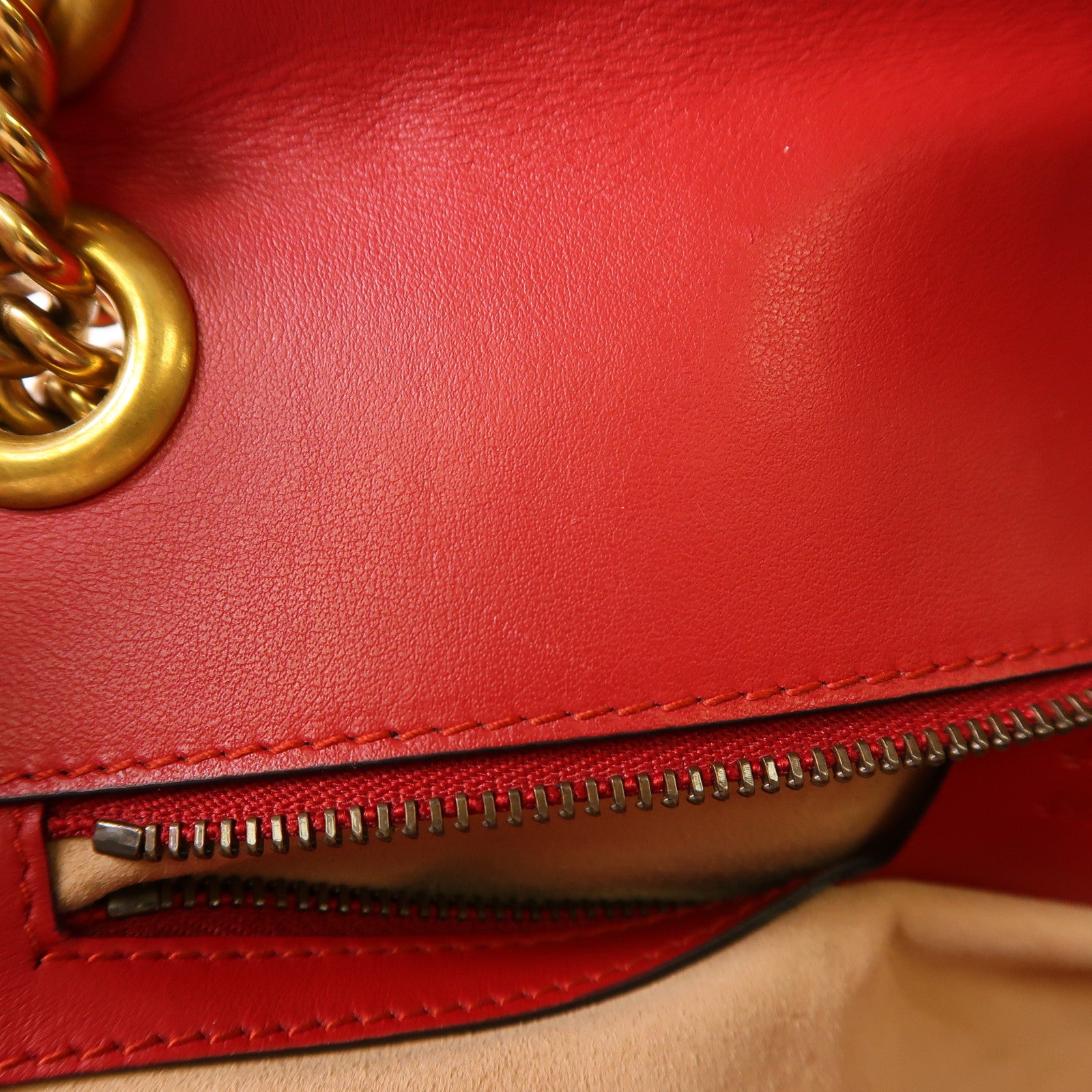 GUCCI GHW GG Marmont Chain Shoulder Bag 443497 Calfskin Leather Red