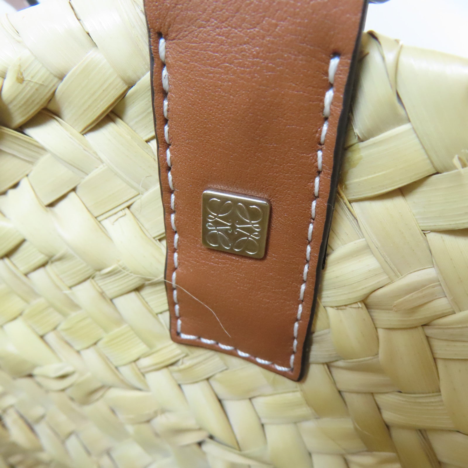 LOEWE 酒椰/皮革Basket Bag銀扣肩背袋/手挽袋啡色
