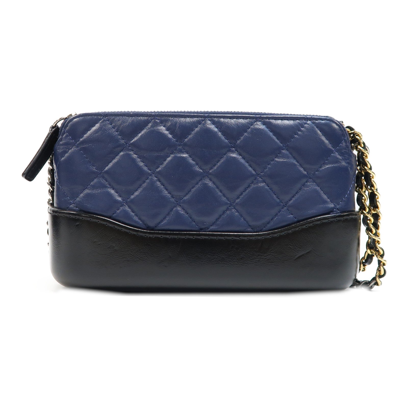 CHANEL 菱格牛皮皮革Gabrielle Wallet On Chain肩背袋深藍色/黑色