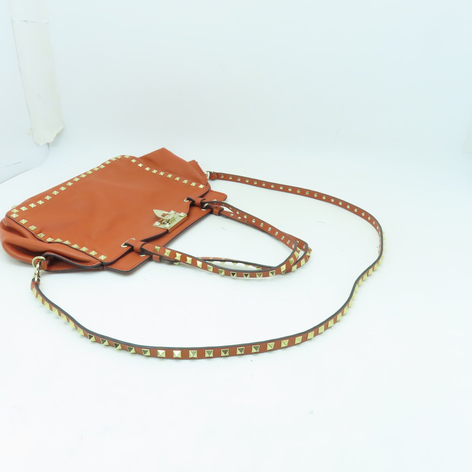 Valentino 【激減優惠】羊皮皮革2 Way Shoulder金扣手挽肩背兩用袋橙色