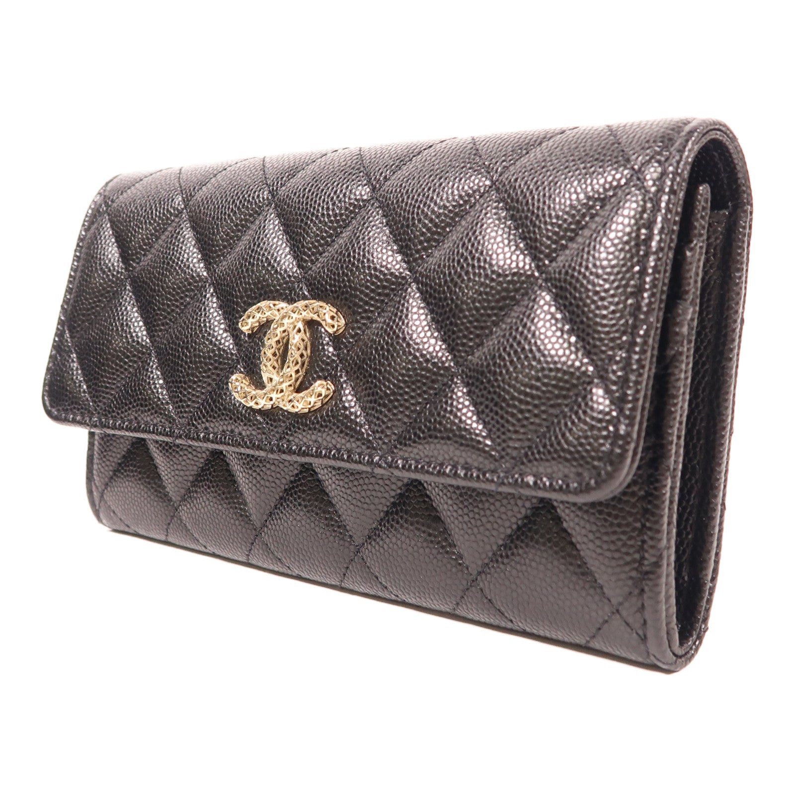 CHANEL 牛皮皮革Long Wallet金扣長錢包
