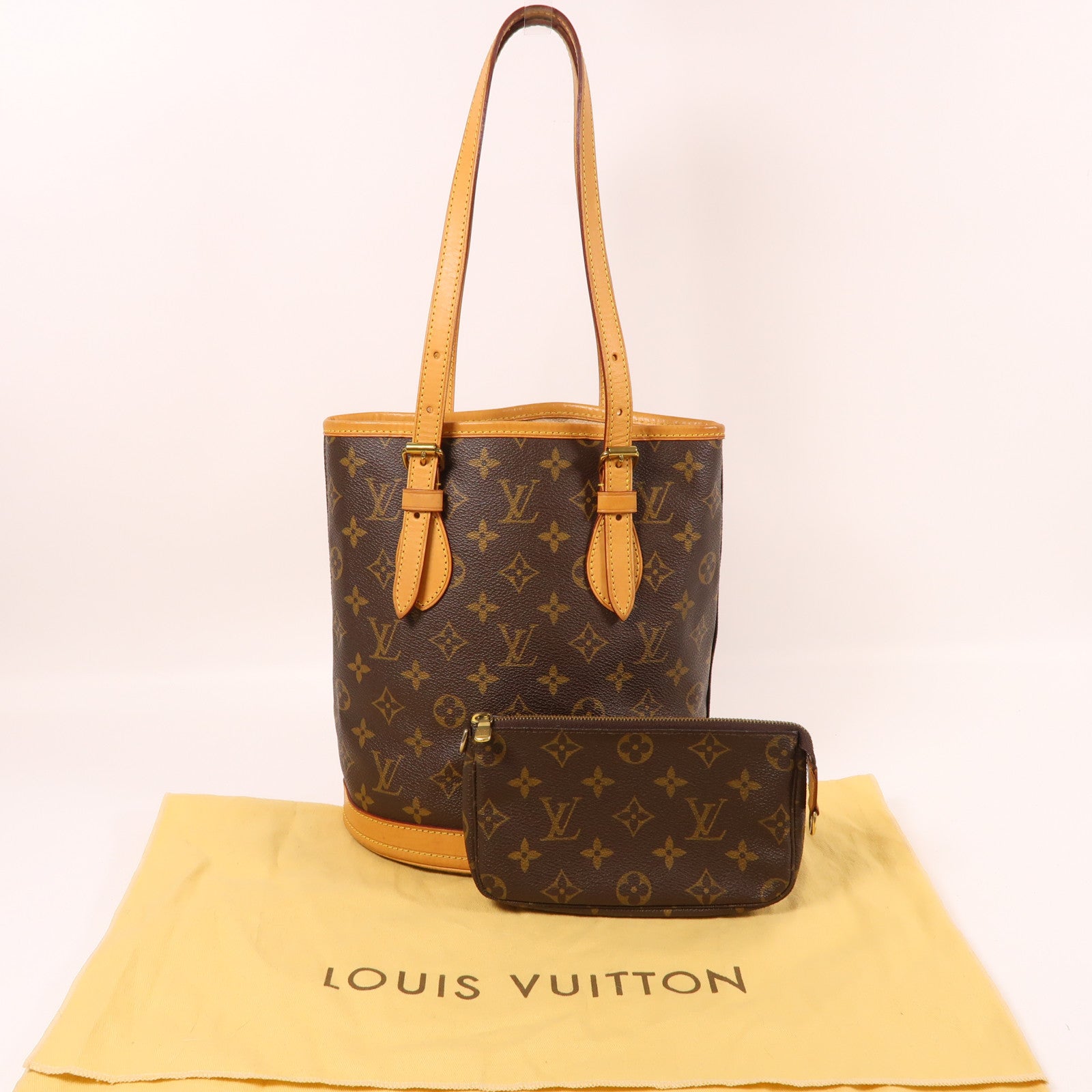 LOUIS VUITTON Monogram Petit Bucket金扣肩背袋棕色