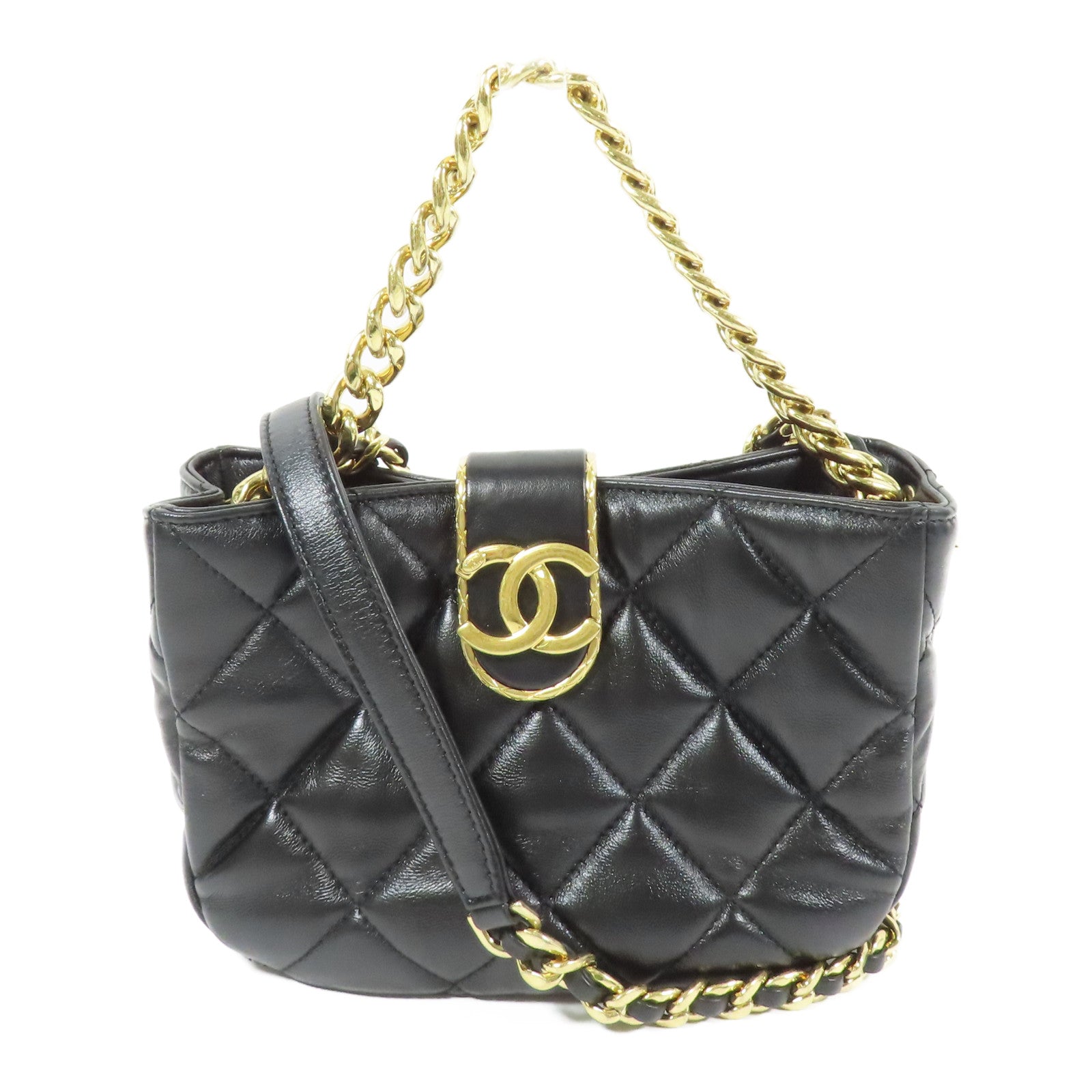 CHANEL 羊皮皮革Hobo Handbag金扣手挽肩背兩用袋